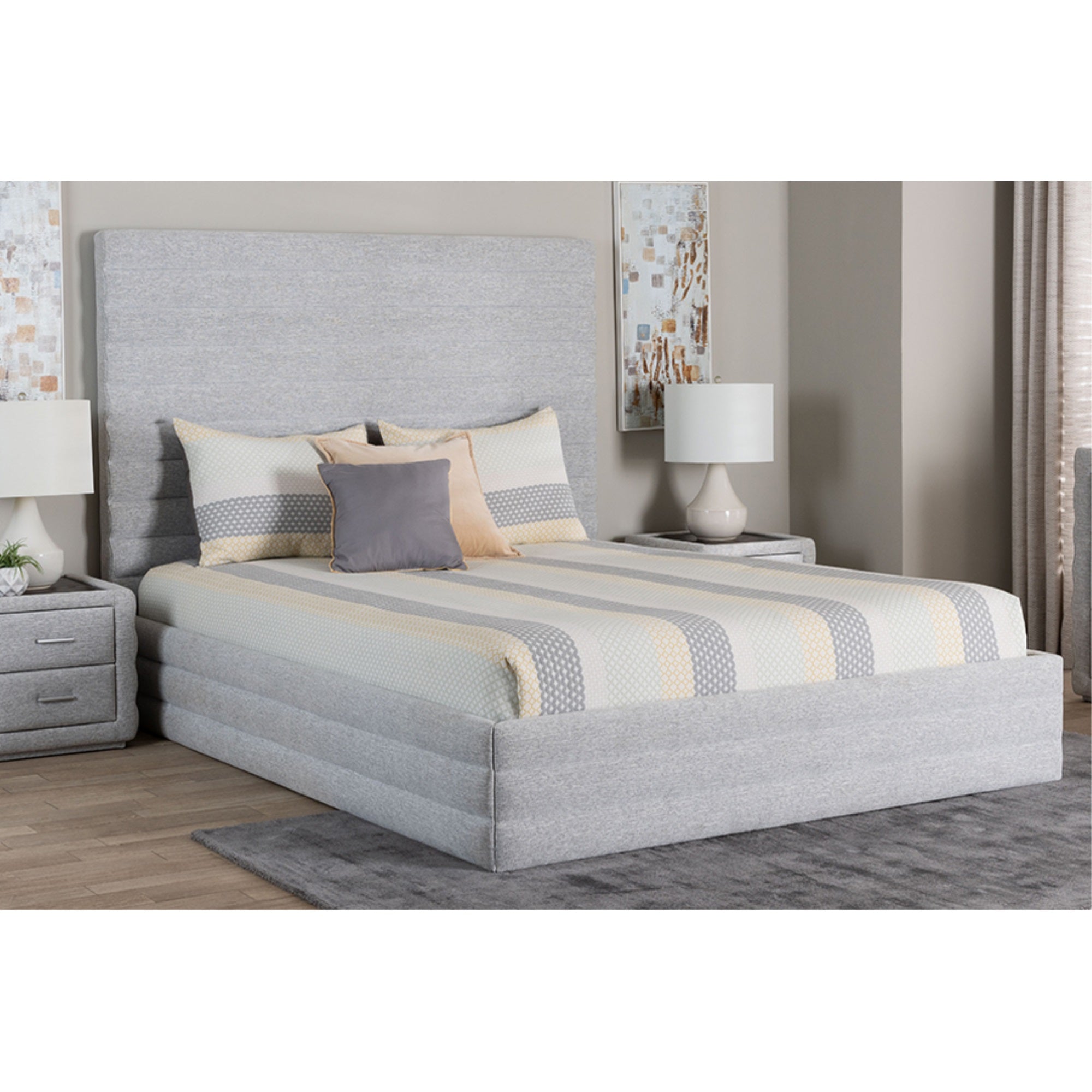 Baxton Studio Cadmus Modern Light Grey Channel-Tufted Fabric Queen Platform Bed