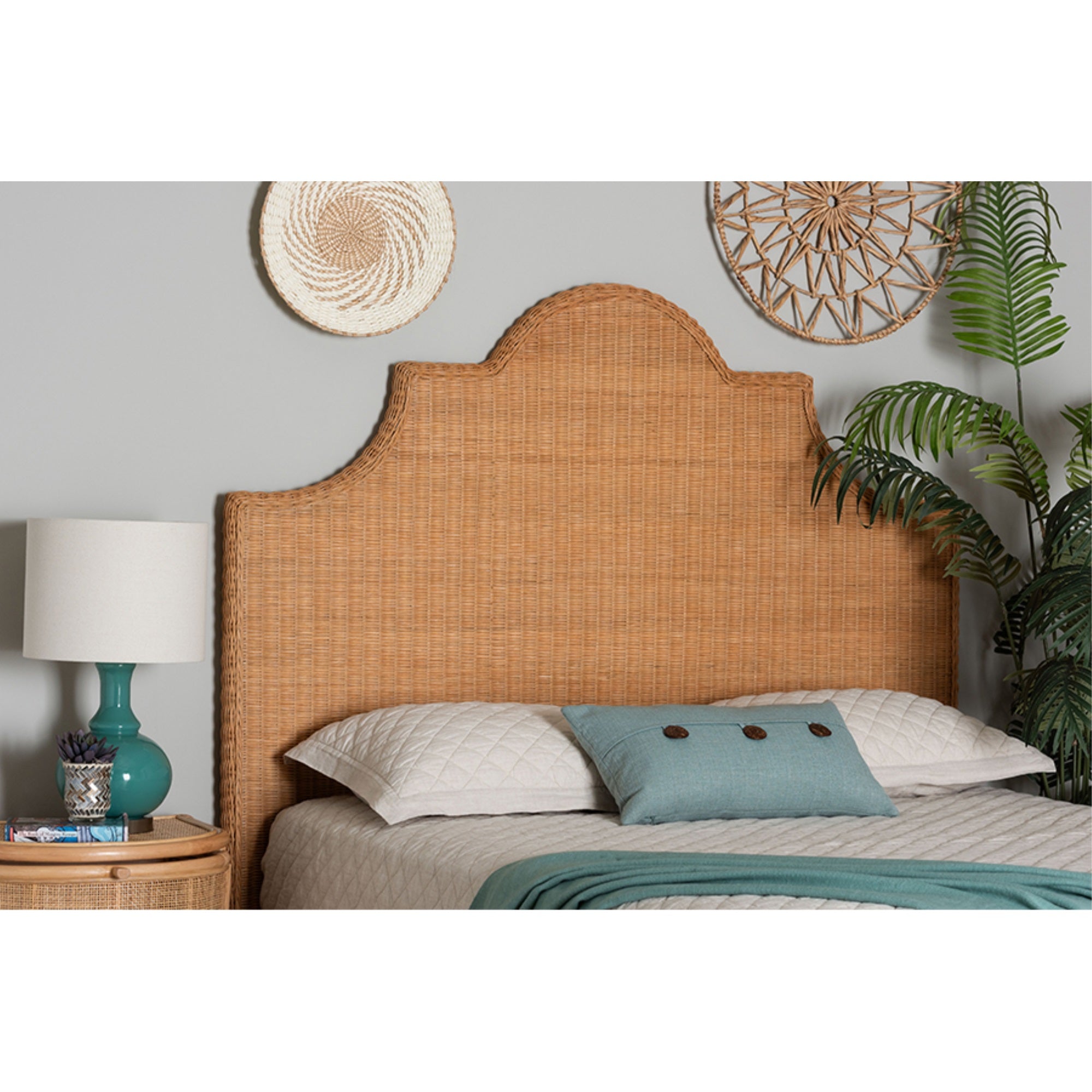 bali & pari Melanie Bohemian Light Honey Rattan King Size Standalone Headboard