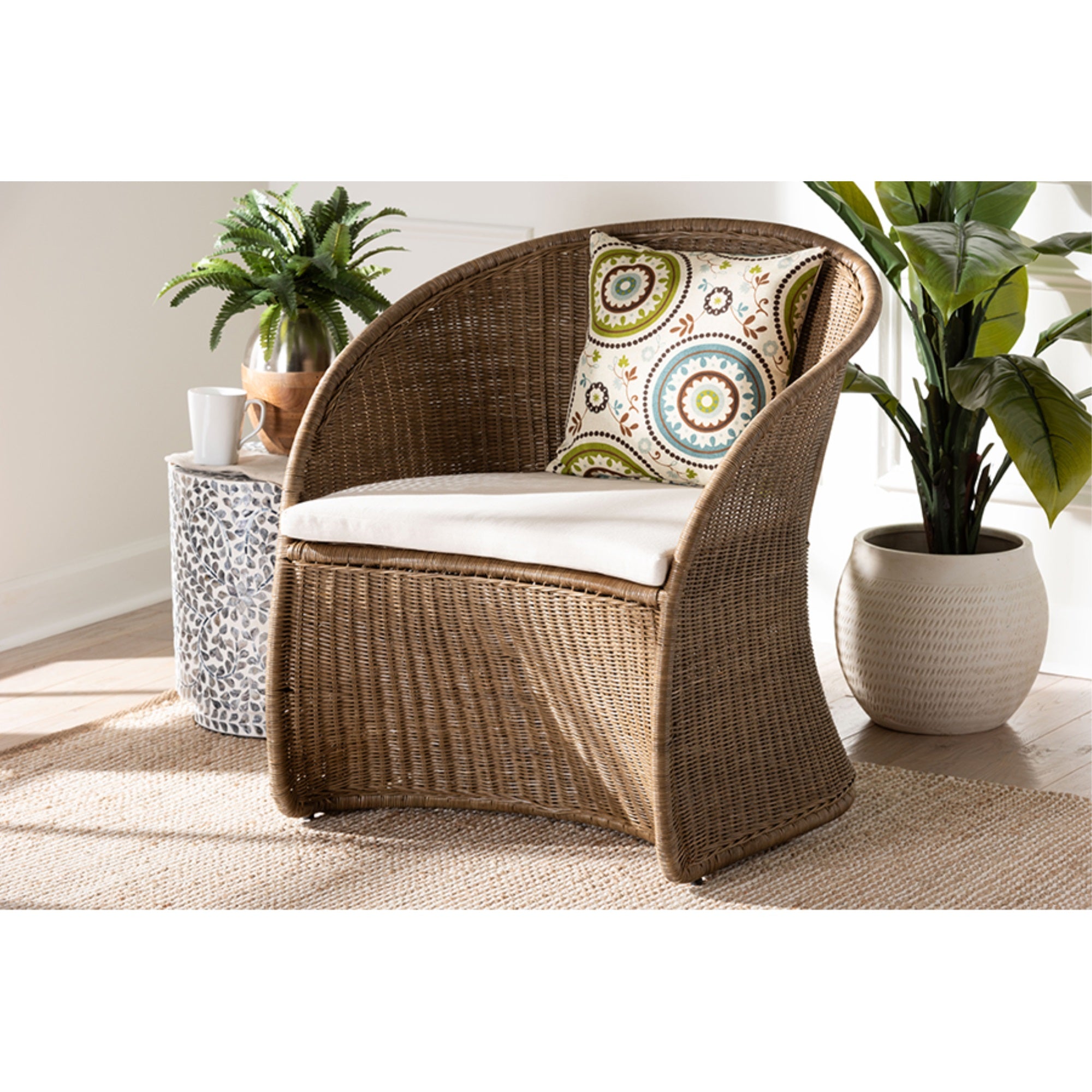 bali & pari Kintamani Bohemian Greywashed Rattan Accent Chair
