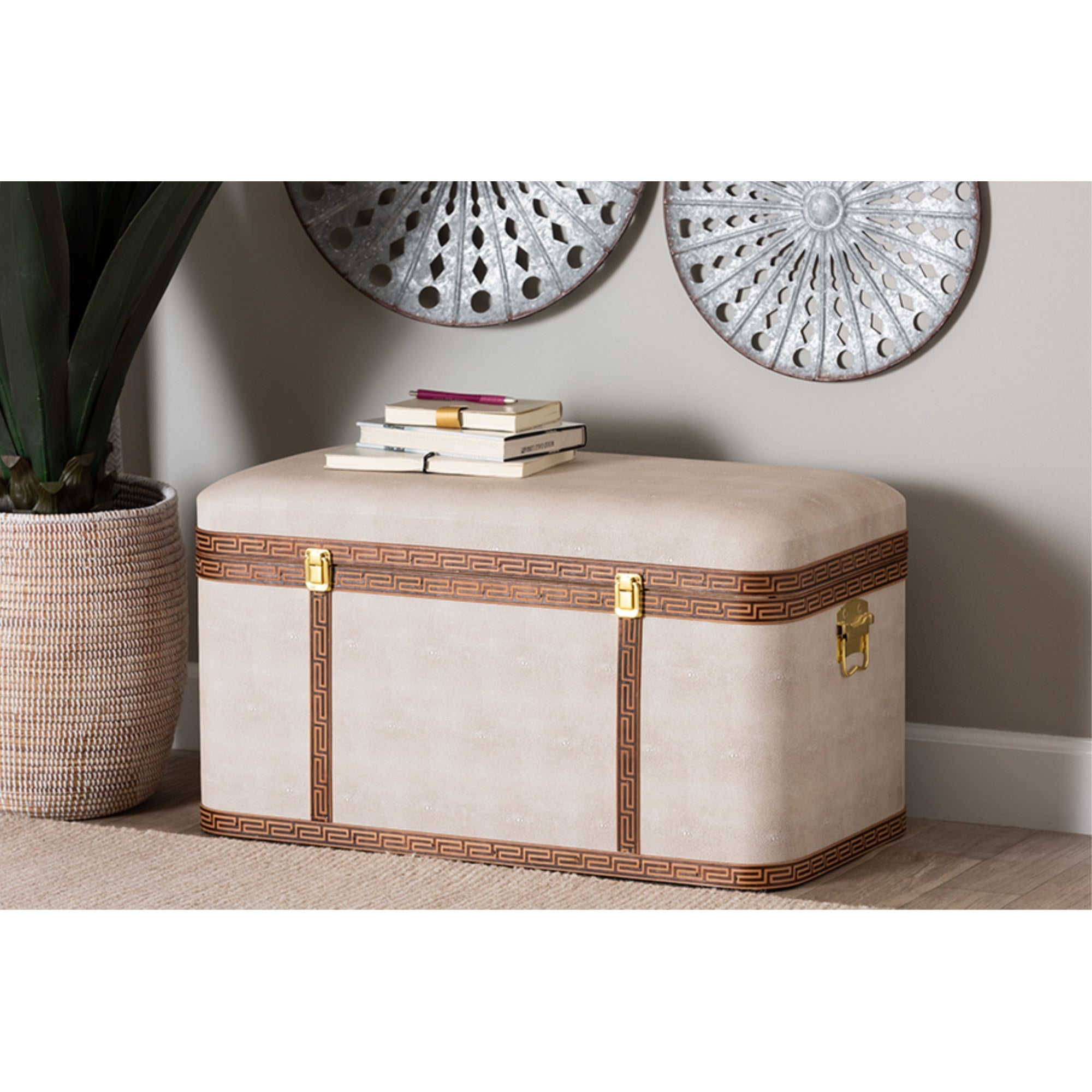 Baxton Studio Brenner Modern Transitional Beige Faux Shagreen Storage Trunk