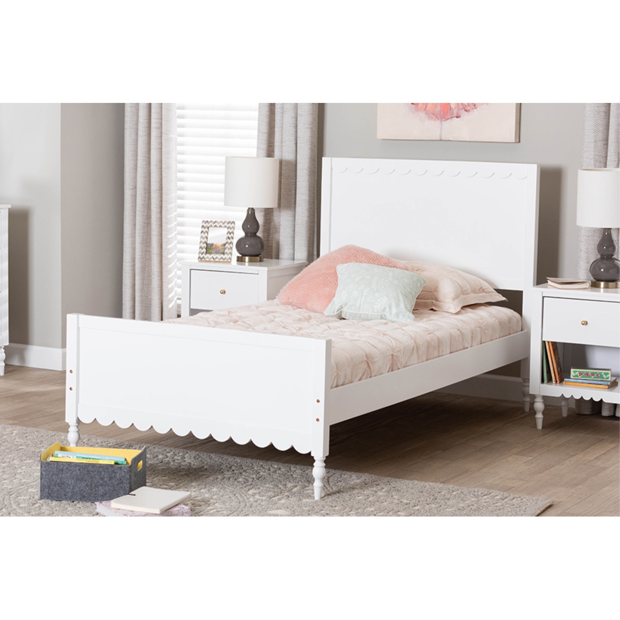 Baxton Studio Roni Modern White Wood Full Platform Bed with Scalloped Edges