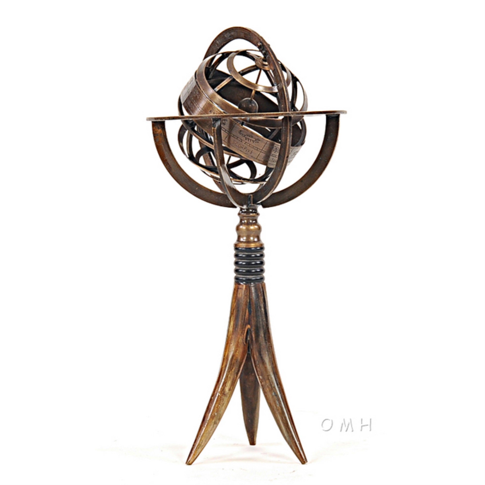 Brass Armillary Globe With Buffalo Horn Stand
