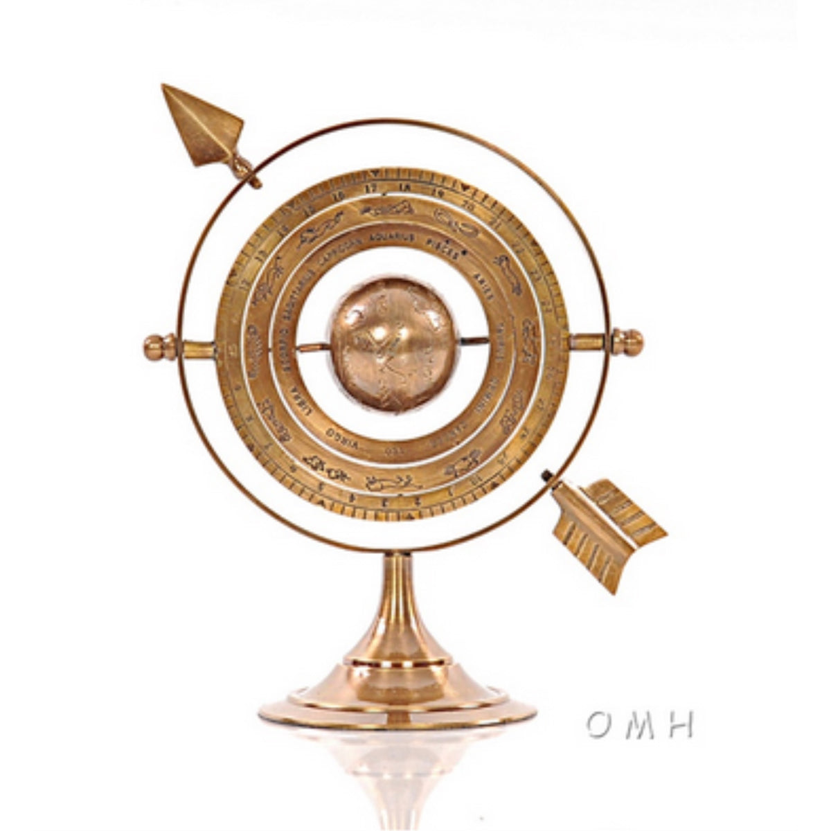 Brass Armillary Globe Dcor- 8 Inches