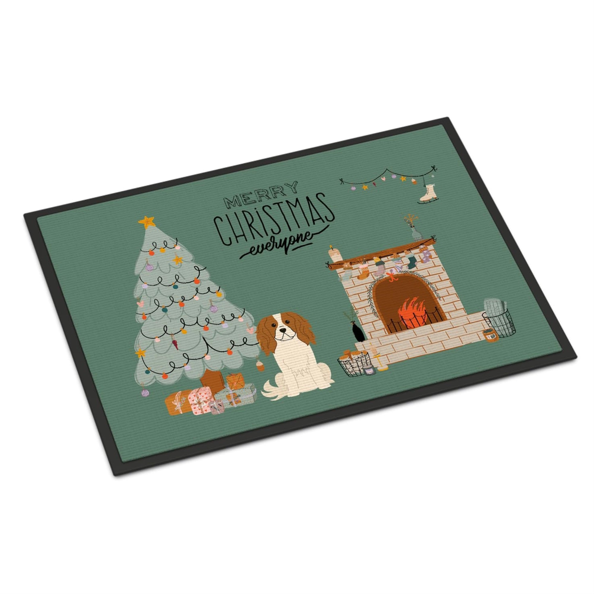 Carolines Treasures CK7621JMAT Cavalier Spaniel Christmas Everyone Doormat 24x36 Front Door Mat Indoor Outdoor Rugs for Entryway, Non Slip Washable Low Pile, 24H X 36W
