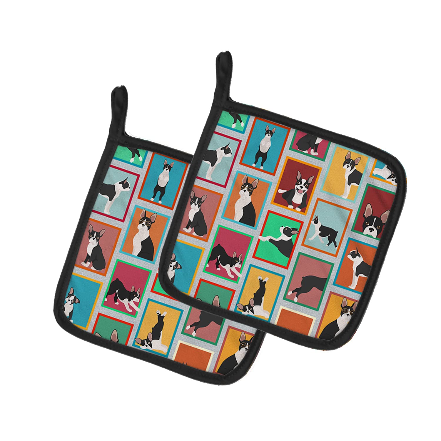 Carolines Treasures MLM1092PTHD Lots of Boston Terrier Pair of Pot Holders Kitchen Heat Resistant Pot Holders Sets Oven Hot Pads for Cooking Baking BBQ, 7 1/2 x 7 1/2