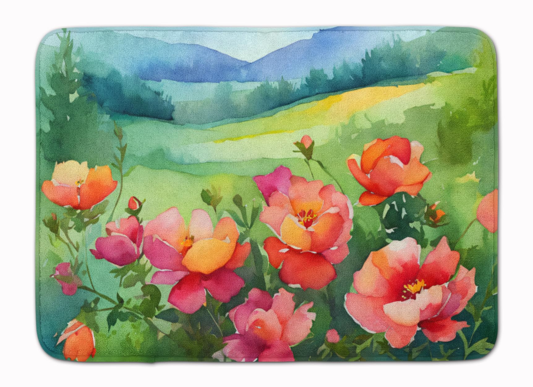 Carolines Treasures Iowa Wild Prairie Roses in Watercolor Memory Foam Kitchen Mat Machine Washable Anti-Fatigue Mat Cushion Comfort Bath Mat or Kitchen Rug
