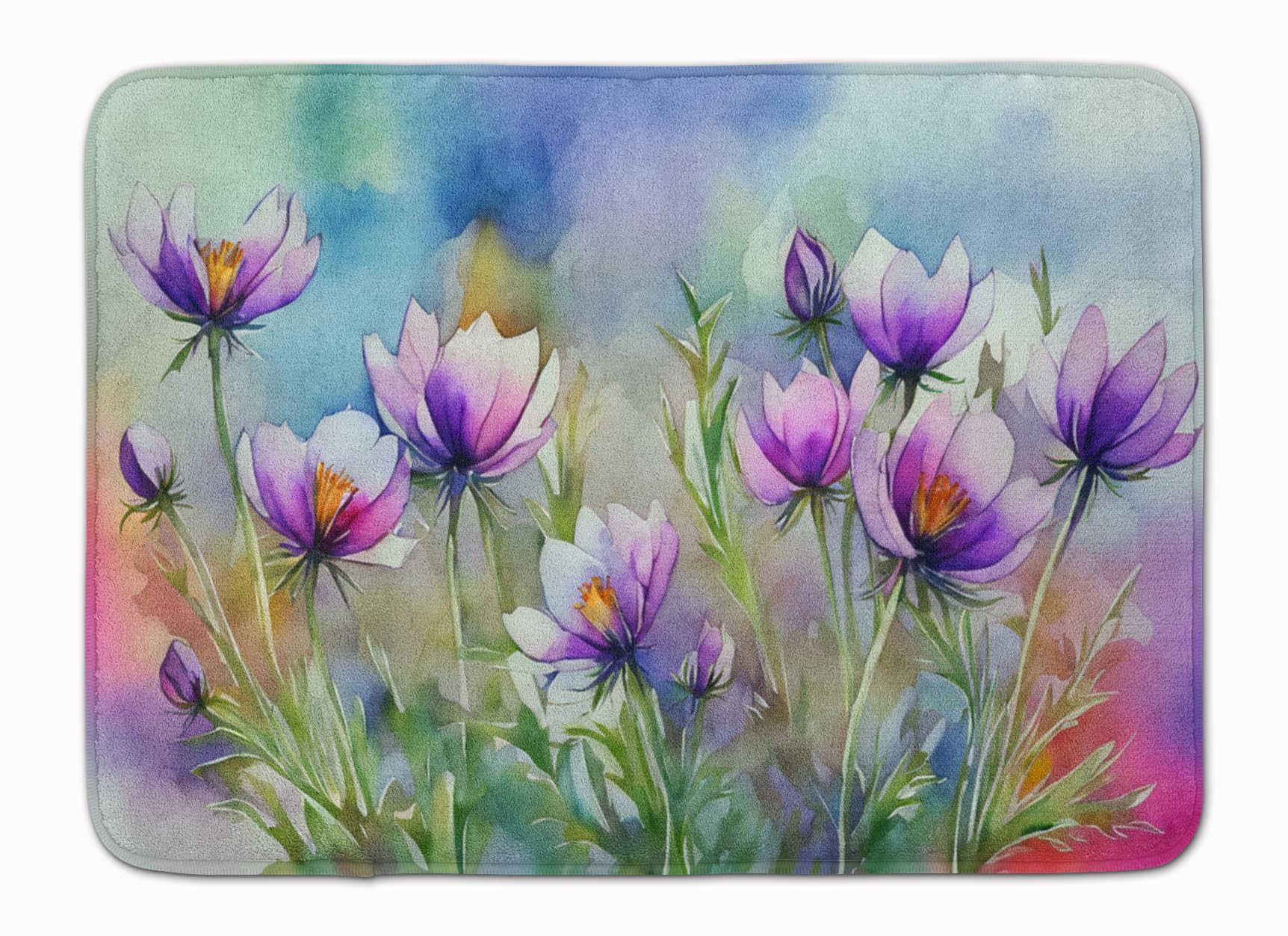 Carolines Treasures South Dakota Pasque Flowers in Watercolor Memory Foam Kitchen Mat Machine Washable Anti-Fatigue Mat Cushion Comfort Bath Mat or Kitchen Rug