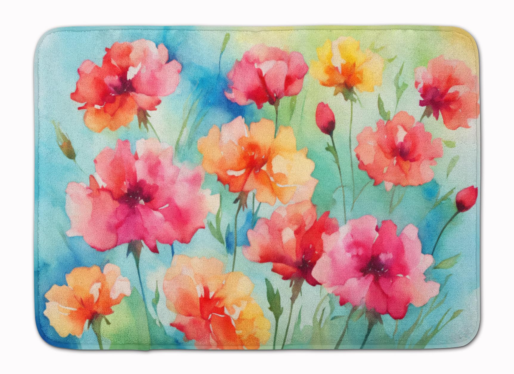Carolines Treasures Carnations in Watercolor Memory Foam Kitchen Mat Machine Washable Anti-Fatigue Mat Cushion Comfort Bath Mat or Kitchen Rug