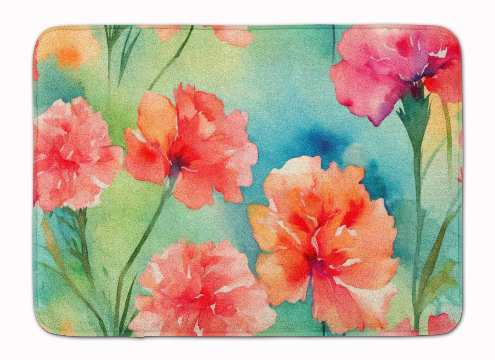 Carolines Treasures Carnations in Watercolor Memory Foam Kitchen Mat Machine Washable Anti-Fatigue Mat Cushion Comfort Bath Mat or Kitchen Rug