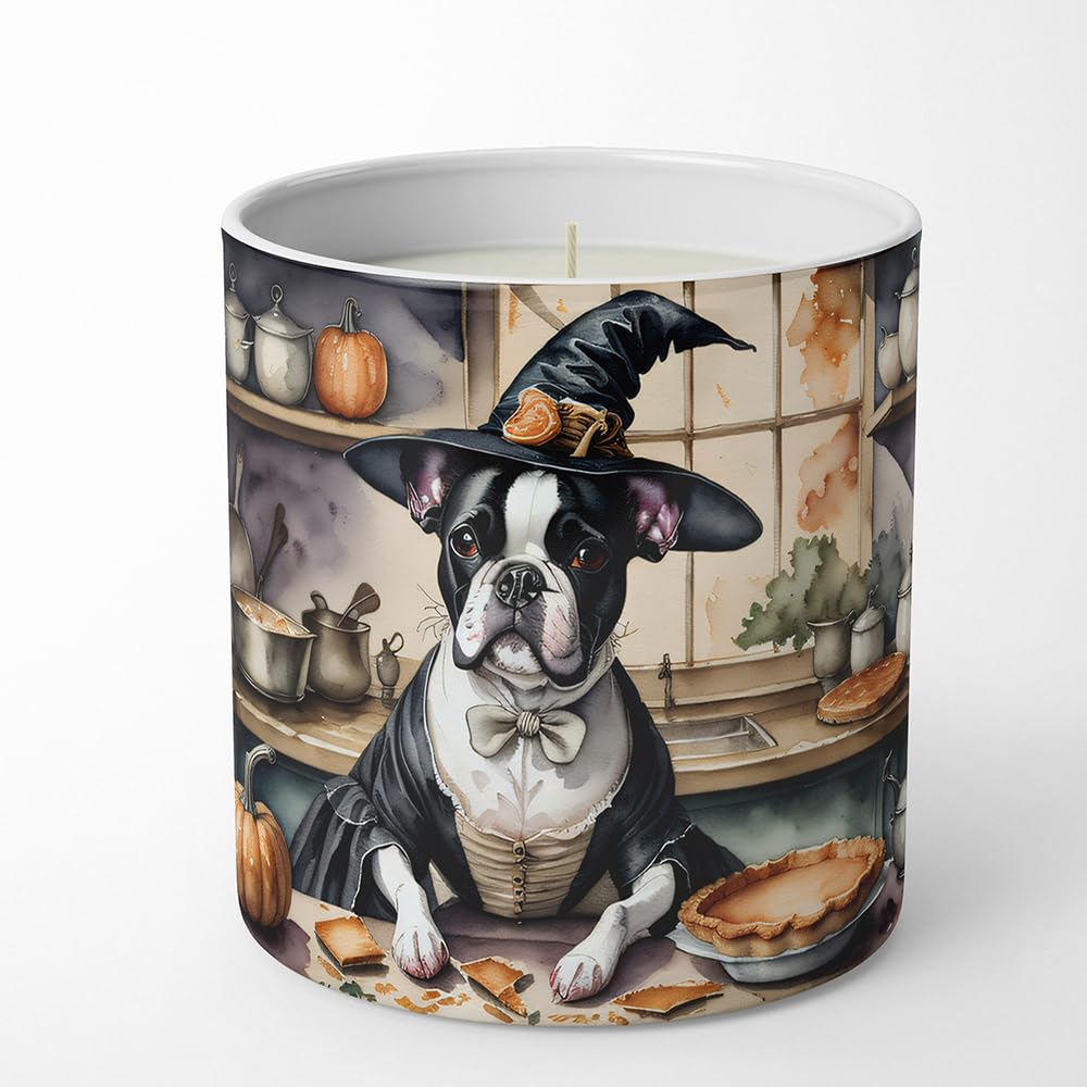 Carolines Treasures DAC1748CDL Boston Terrier Fall Kitchen Pumpkins Decorative Soy Candle Nature Soy Wax Essential Oil Home Decor Ideal for Bedroom Kitchen Bath Office Gift, 10 oz