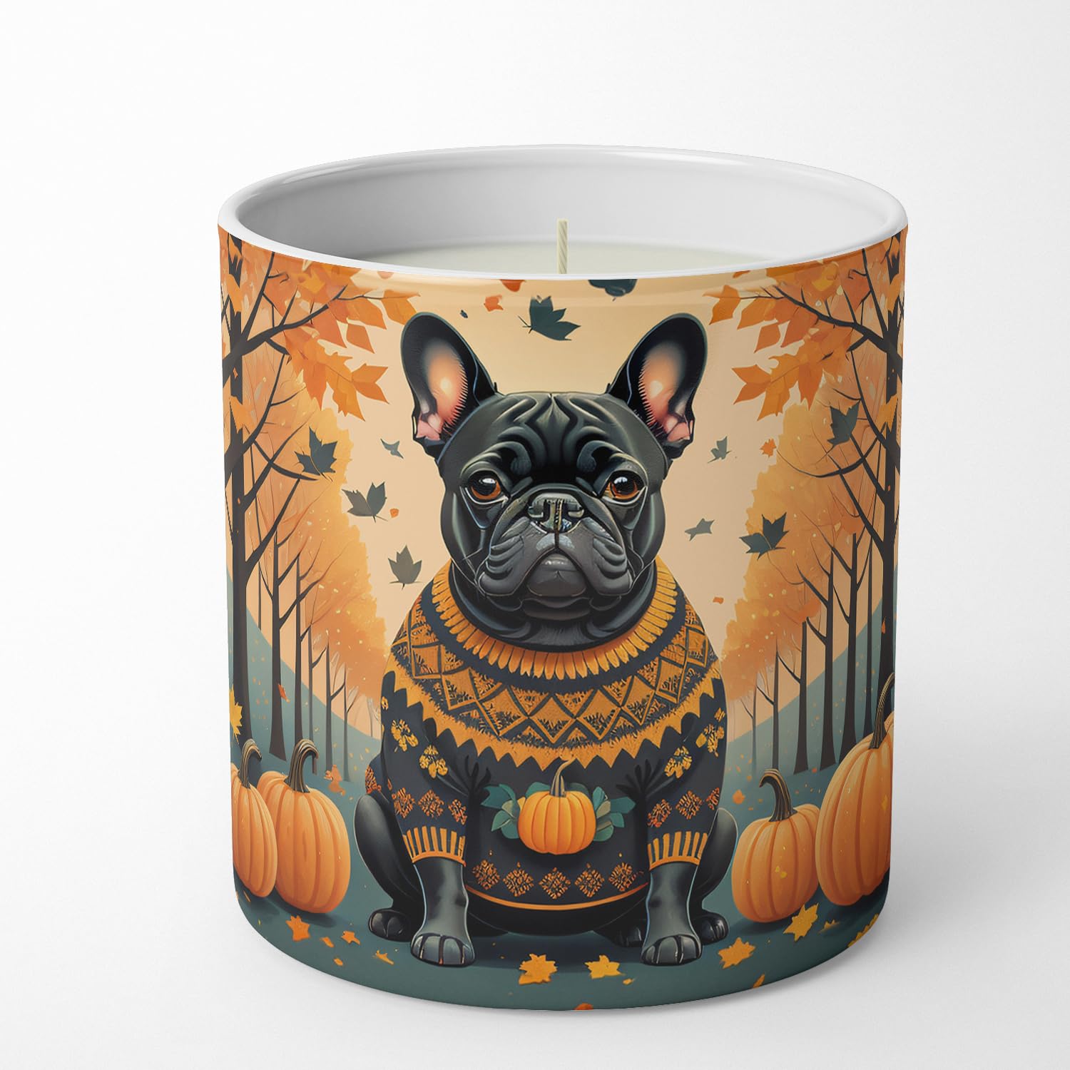 Carolines Treasures DAC1045CDL Black French Bulldog Fall Decorative Soy Candle Nature Soy Wax Essential Oil Home Decor Ideal for Bedroom Kitchen Bath Office Gift, 10 oz