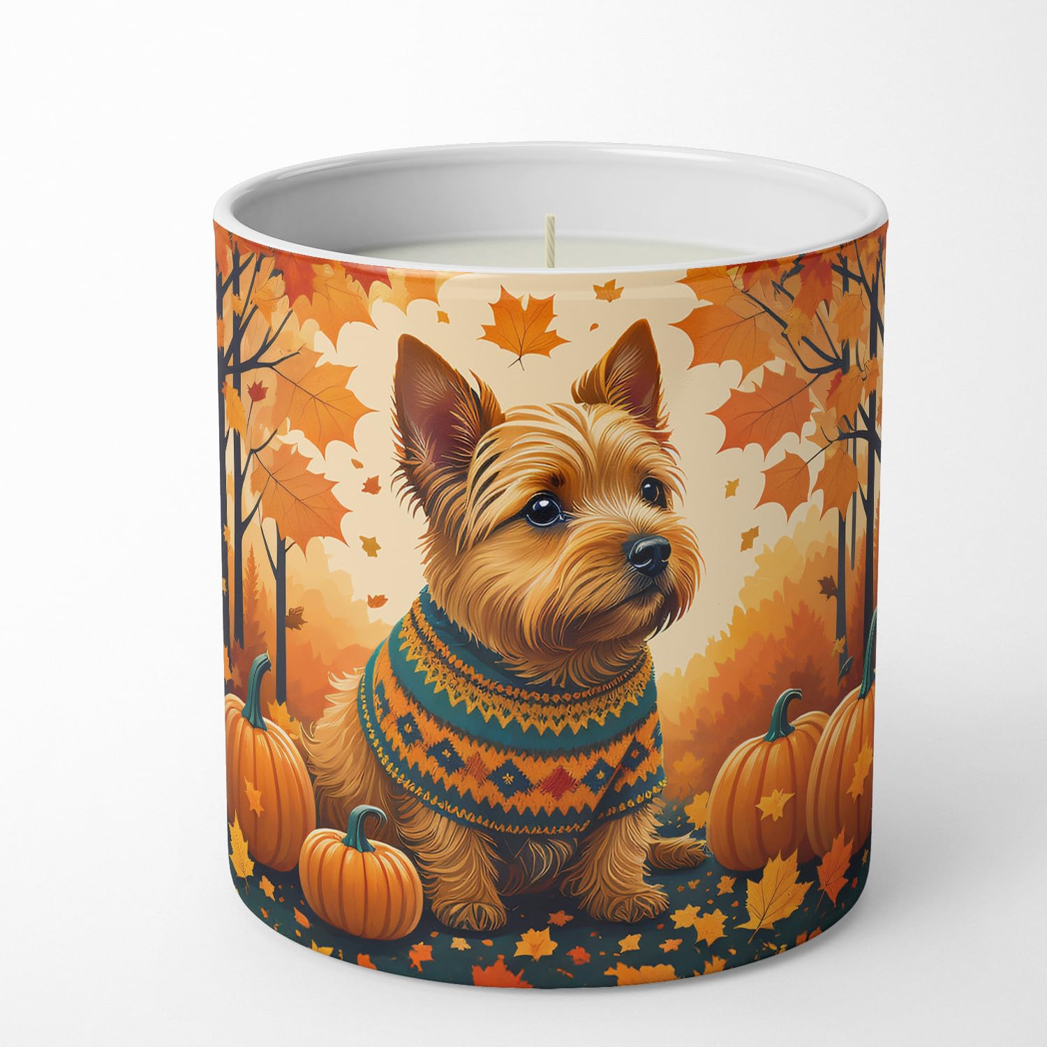 Carolines Treasures DAC1061CDL Norwich Terrier Fall Decorative Soy Candle Nature Soy Wax Essential Oil Home Decor Ideal for Bedroom Kitchen Bath Office Gift, 10 oz
