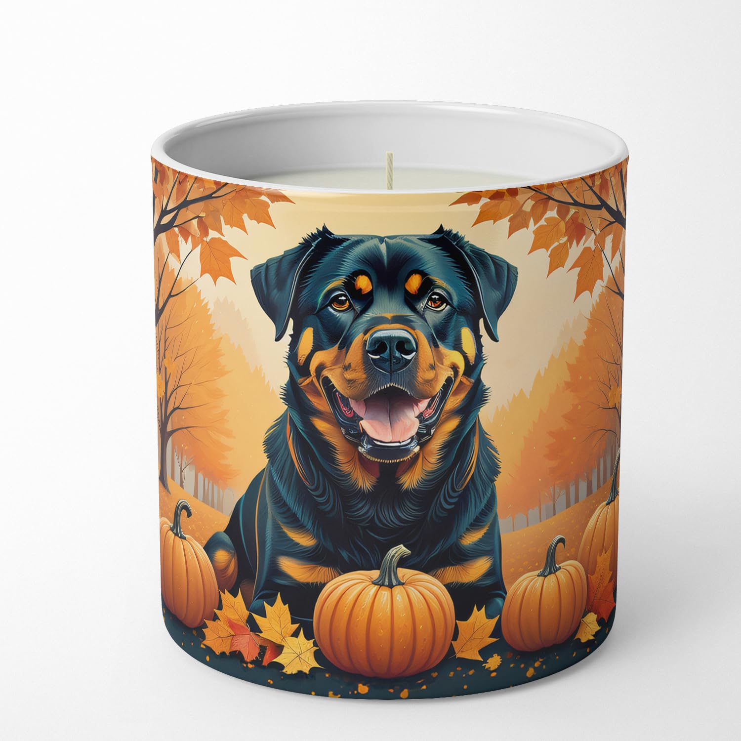 Carolines Treasures DAC1067CDL Rottweiler Fall Decorative Soy Candle Nature Soy Wax Essential Oil Home Decor Ideal for Bedroom Kitchen Bath Office Gift, 10 oz