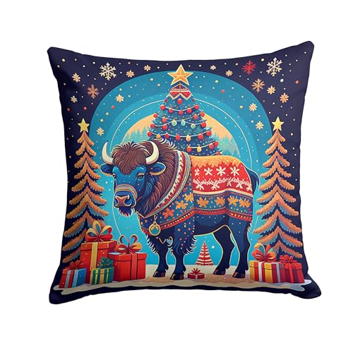 Carolines Treasures DAC1171PW1414 Buffalo Christmas Fabric Decorative Pillow Machine Washable, Indoor Outdoor Decorative Pillow for Couch, Bed or Patio, 14Hx14W