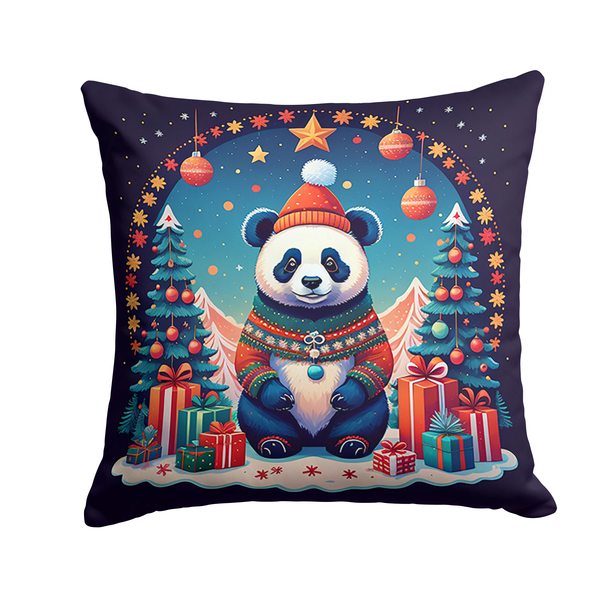 Carolines Treasures DAC1198PW1414 Panda Christmas Fabric Decorative Pillow Machine Washable, Indoor Outdoor Decorative Pillow for Couch, Bed or Patio, 14Hx14W