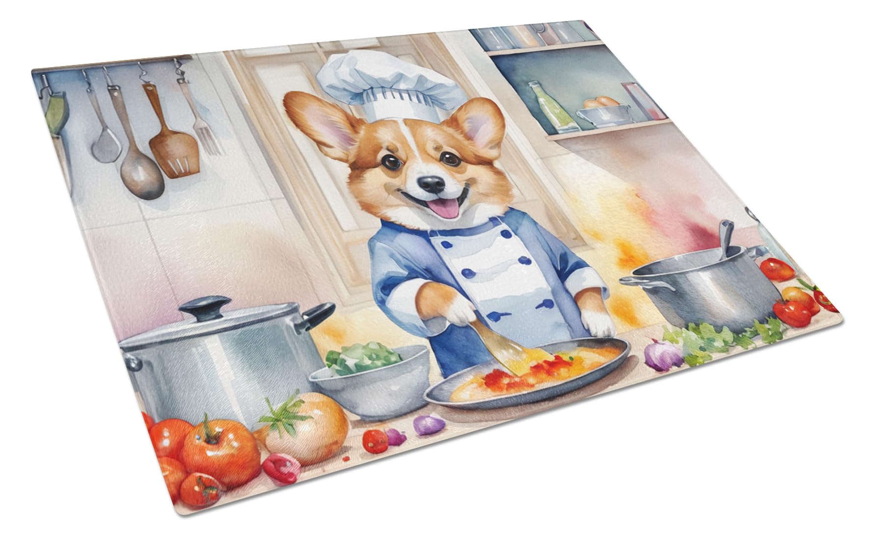 Carolines Treasures DAC6235LCB Corgi The Chef Glass Cutting Board Decorative Tempered Glass Kitchen Cutting and Serving Board Large Size Chopping Board