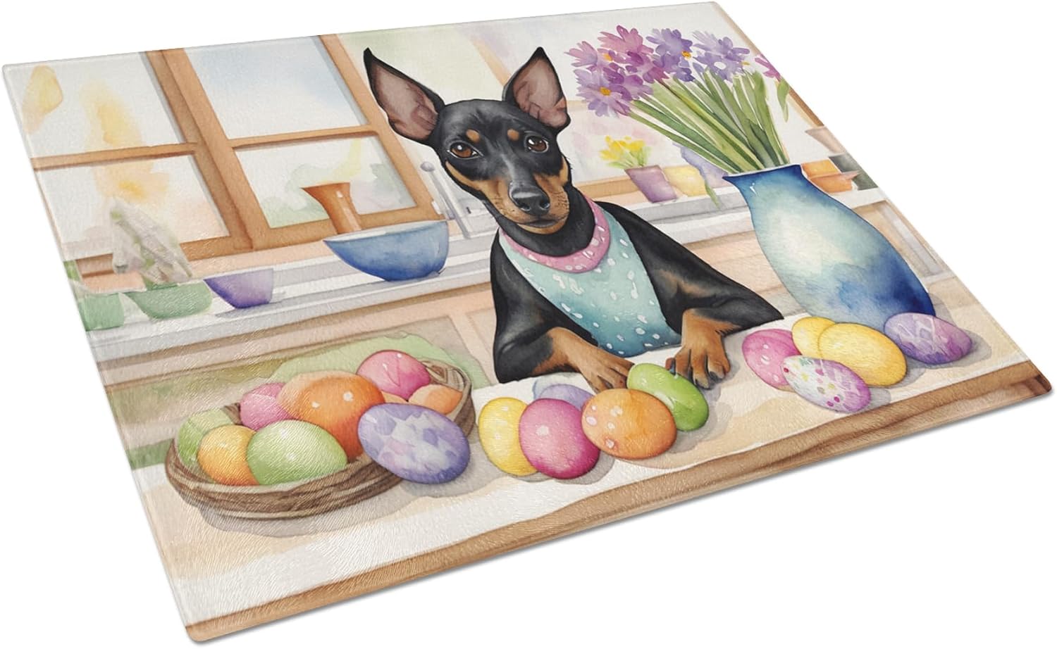 Carolines Treasures Decorating Easter Manchester Terrier Glass Cutting Board Decorative Tempered Glass Kitchen Cutting and Serving Board Large Size Chopping Board