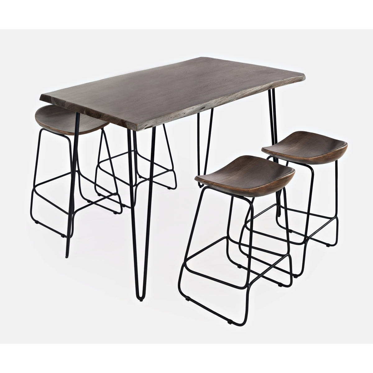 Nature'S Edge Solid Acacia 52' Five-Piece Counter Height Dining Set With Backless Barstools