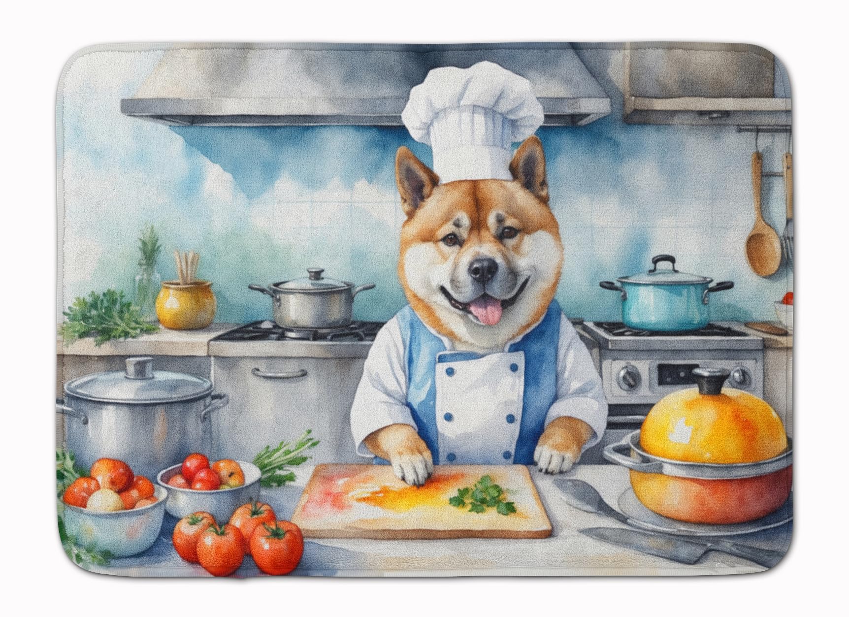 Carolines Treasures Akita The Chef Memory Foam Kitchen Mat Machine Washable Anti-Fatigue Mat Cushion Comfort Bath Mat or Kitchen Rug