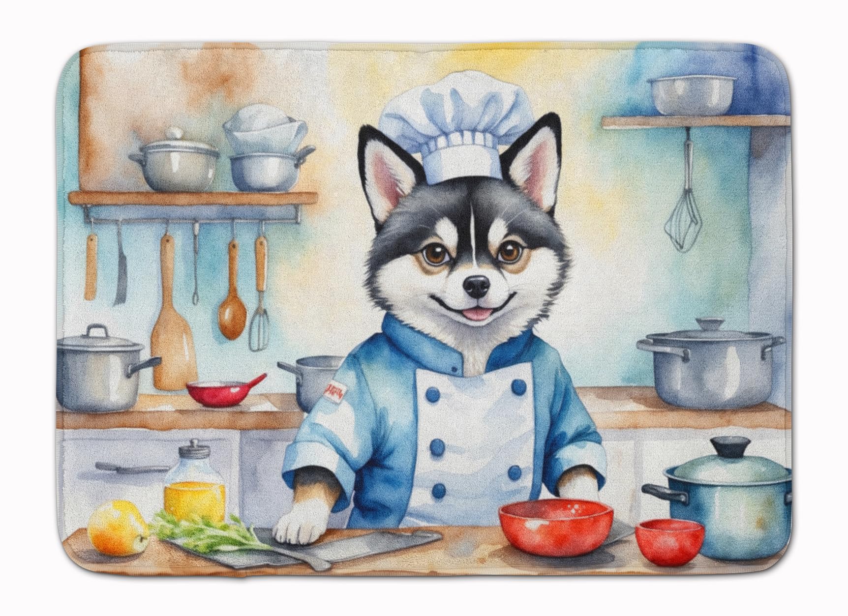 Carolines Treasures Alaskan Klee Kai The Chef Memory Foam Kitchen Mat Machine Washable Anti-Fatigue Mat Cushion Comfort Bath Mat or Kitchen Rug