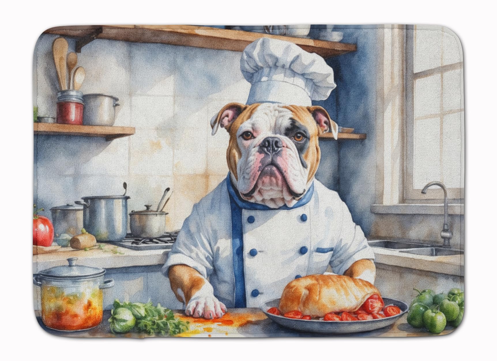 Carolines Treasures American Bulldog The Chef Memory Foam Kitchen Mat Machine Washable Anti-Fatigue Mat Cushion Comfort Bath Mat or Kitchen Rug
