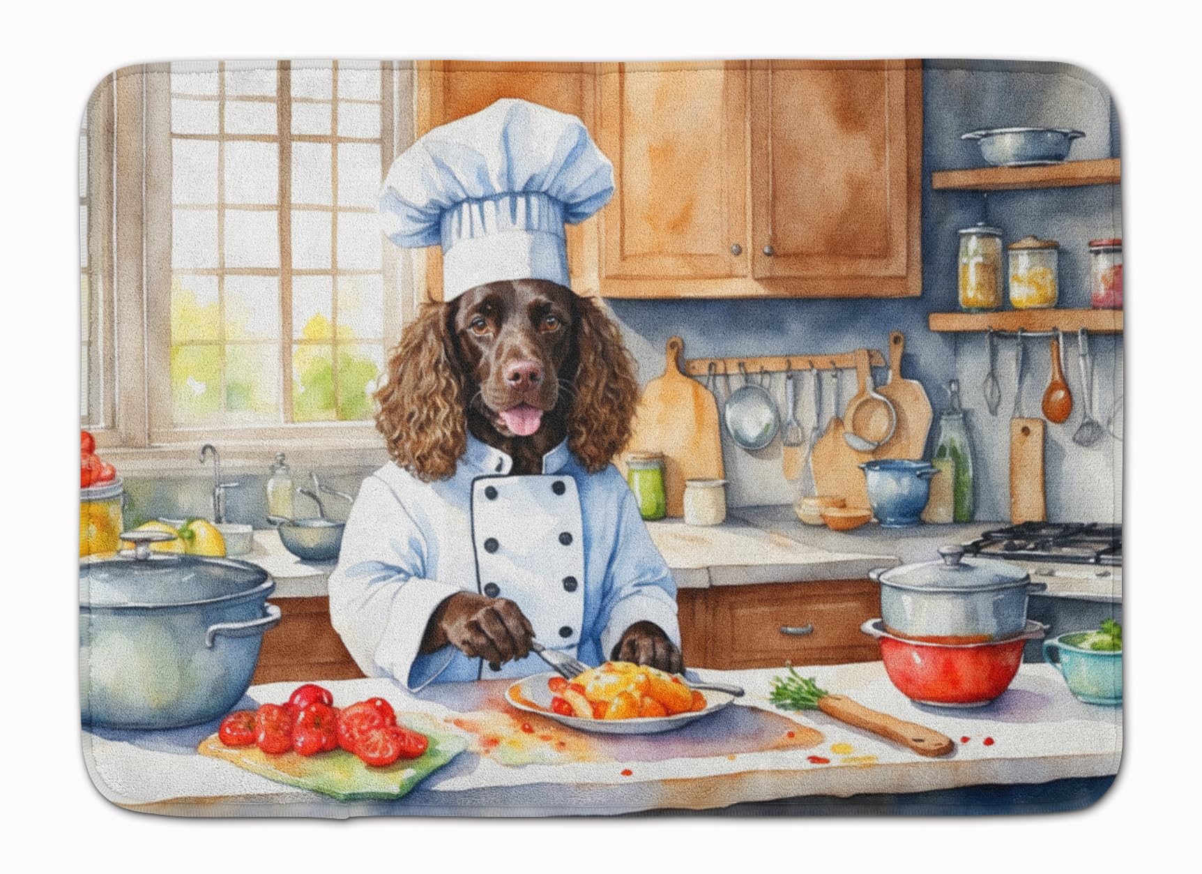 Carolines Treasures American Water Spaniel The Chef Memory Foam Kitchen Mat Machine Washable Anti-Fatigue Mat Cushion Comfort Bath Mat or Kitchen Rug