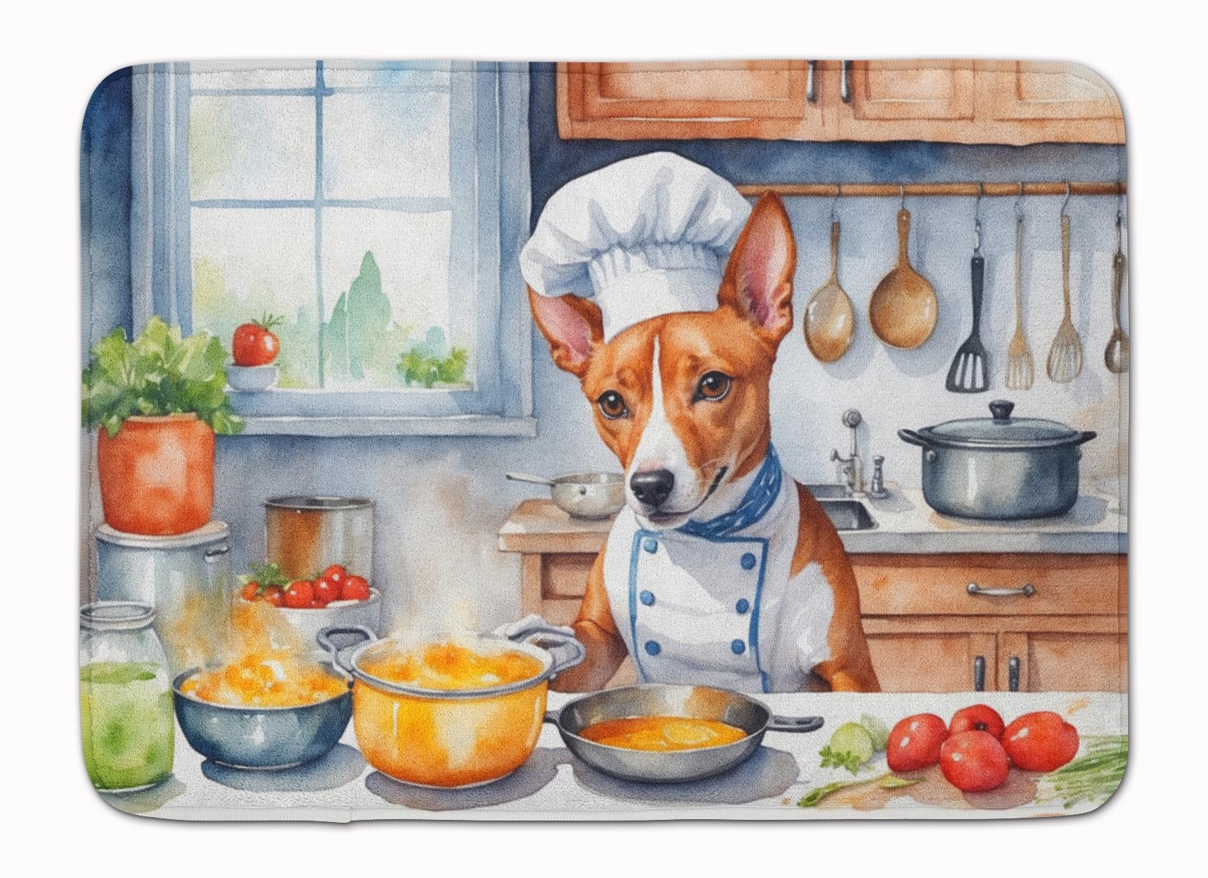Carolines Treasures Basenji The Chef Memory Foam Kitchen Mat Machine Washable Anti-Fatigue Mat Cushion Comfort Bath Mat or Kitchen Rug