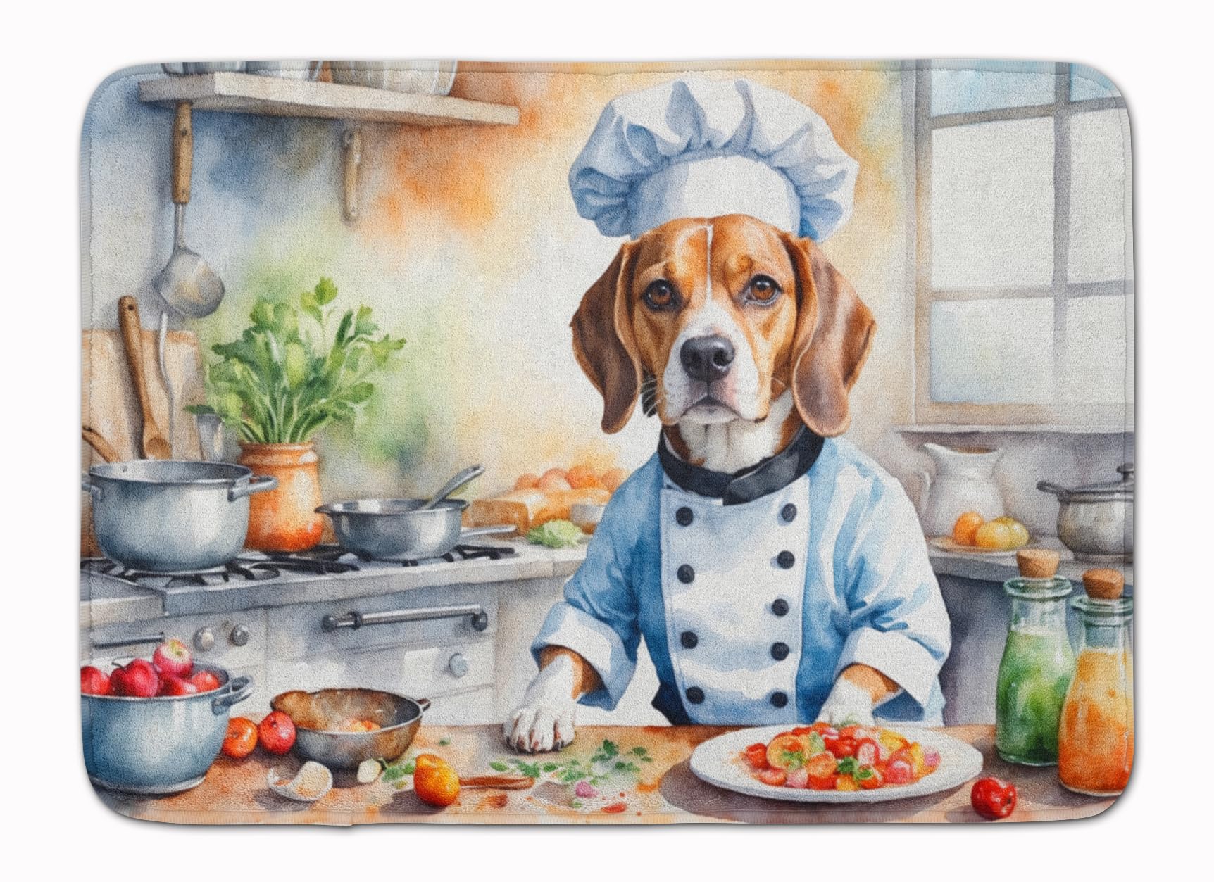 Carolines Treasures Beagle The Chef Memory Foam Kitchen Mat Machine Washable Anti-Fatigue Mat Cushion Comfort Bath Mat or Kitchen Rug