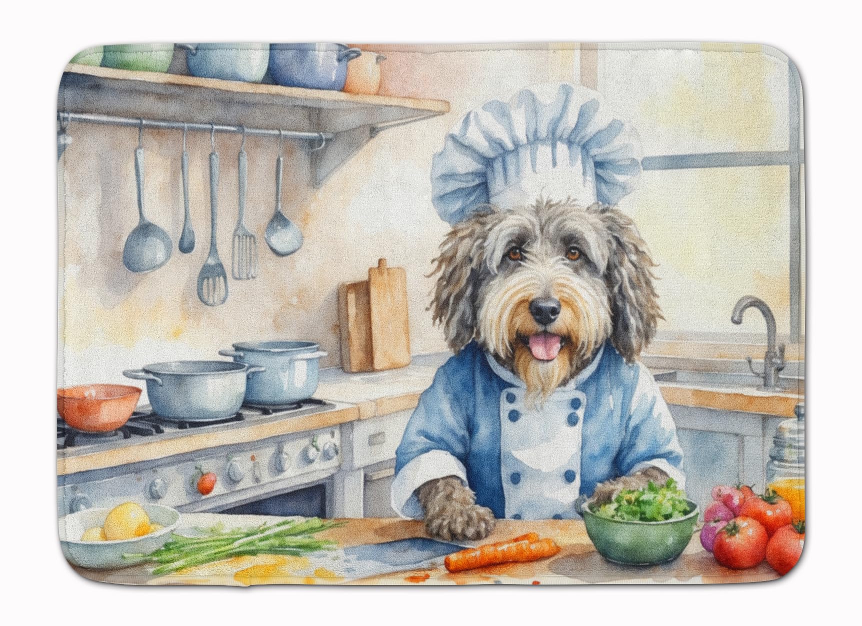 Carolines Treasures Bergamasco Sheepdog The Chef Memory Foam Kitchen Mat Machine Washable Anti-Fatigue Mat Cushion Comfort Bath Mat or Kitchen Rug