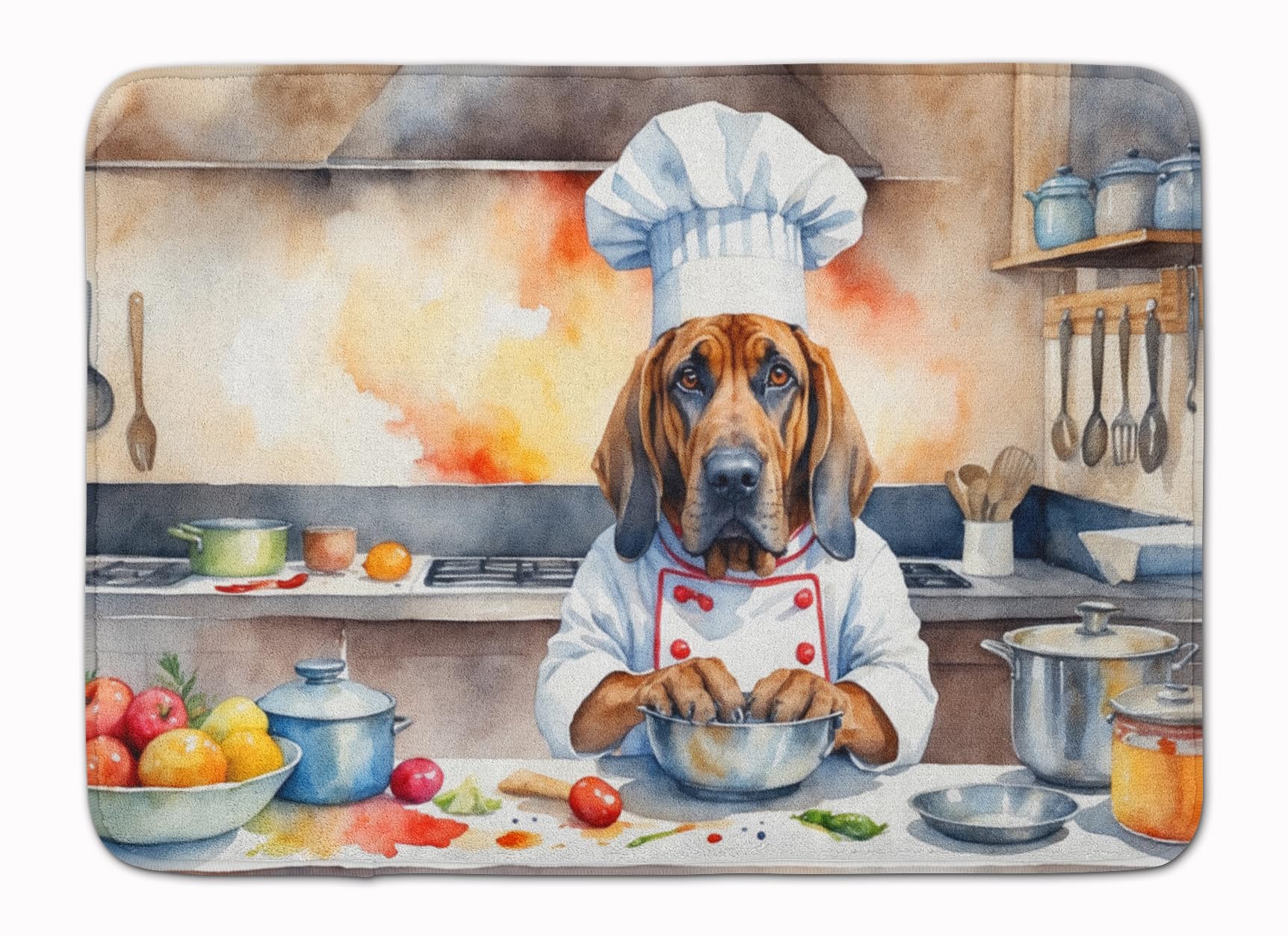 Carolines Treasures Bloodhound The Chef Memory Foam Kitchen Mat Machine Washable Anti-Fatigue Mat Cushion Comfort Bath Mat or Kitchen Rug