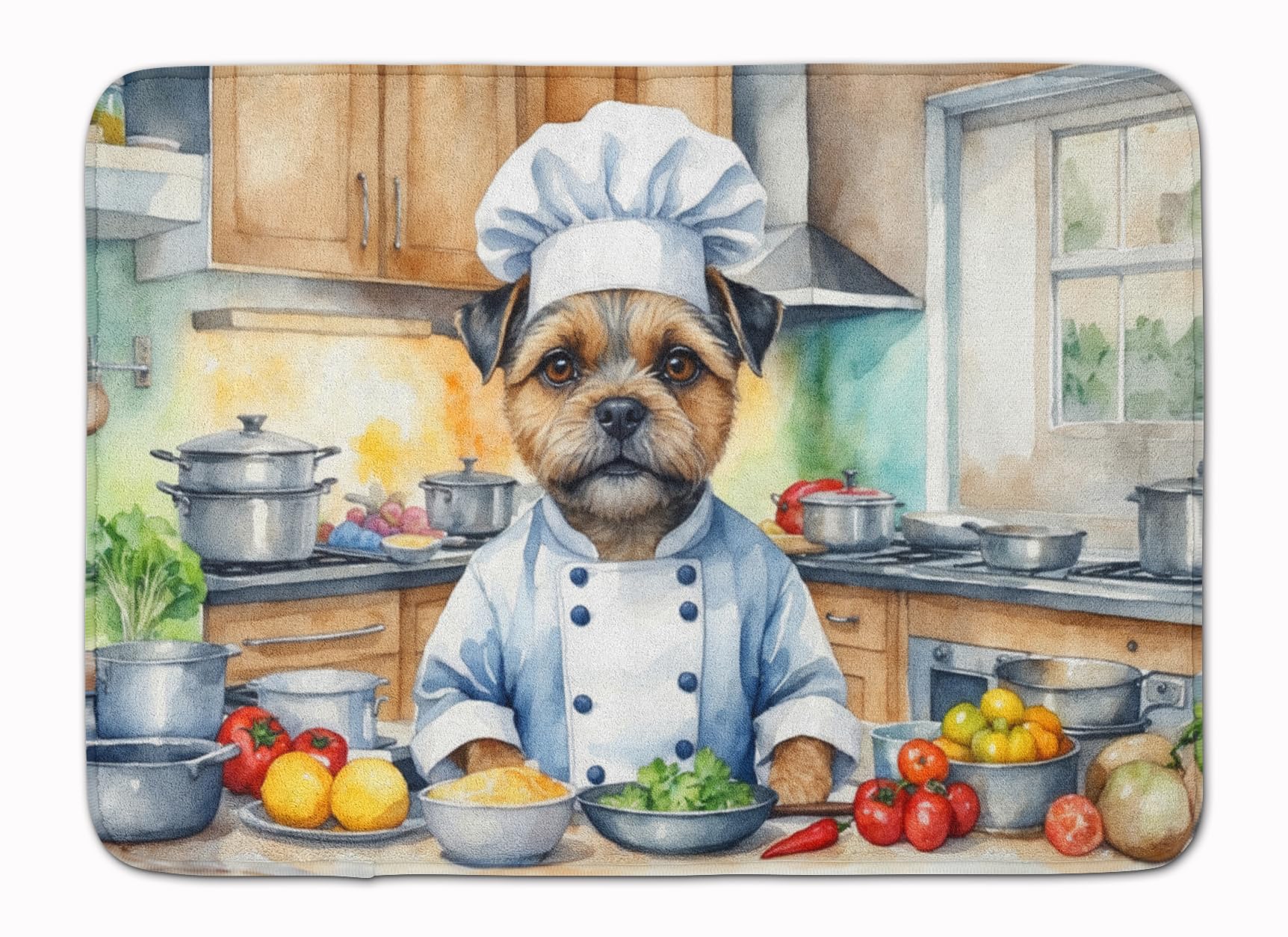 Carolines Treasures Border Terrier The Chef Memory Foam Kitchen Mat Machine Washable Anti-Fatigue Mat Cushion Comfort Bath Mat or Kitchen Rug