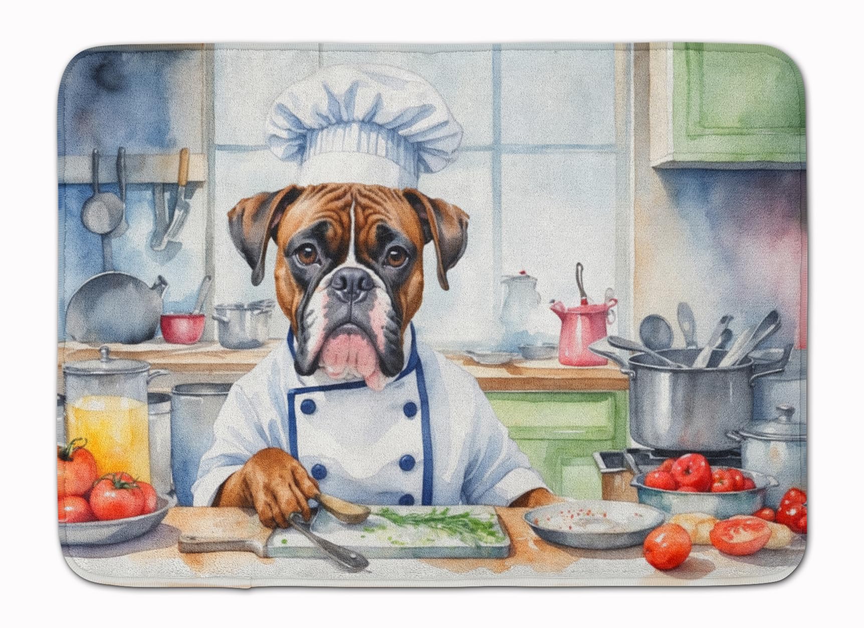 Carolines Treasures Boxer The Chef Memory Foam Kitchen Mat Machine Washable Anti-Fatigue Mat Cushion Comfort Bath Mat or Kitchen Rug