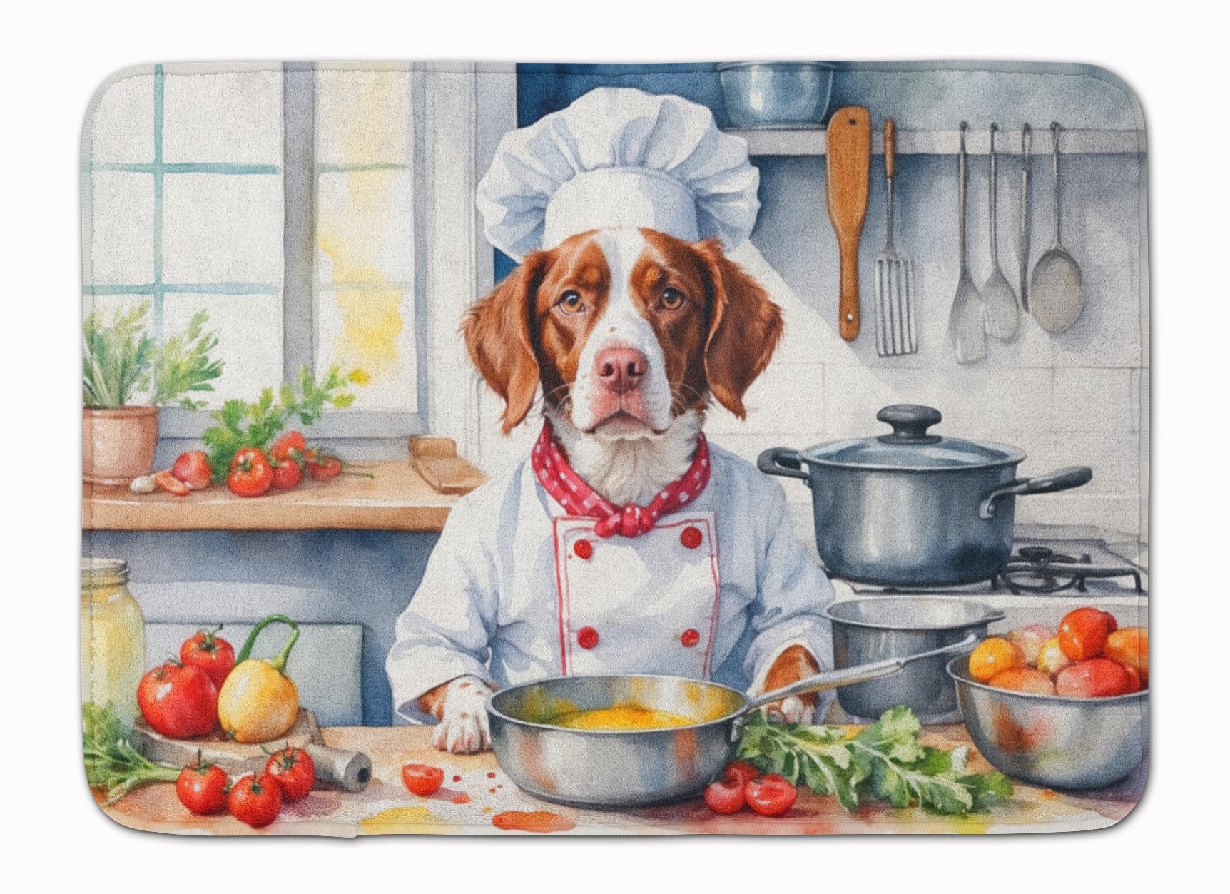Carolines Treasures Brittany Spaniel The Chef Memory Foam Kitchen Mat Machine Washable Anti-Fatigue Mat Cushion Comfort Bath Mat or Kitchen Rug