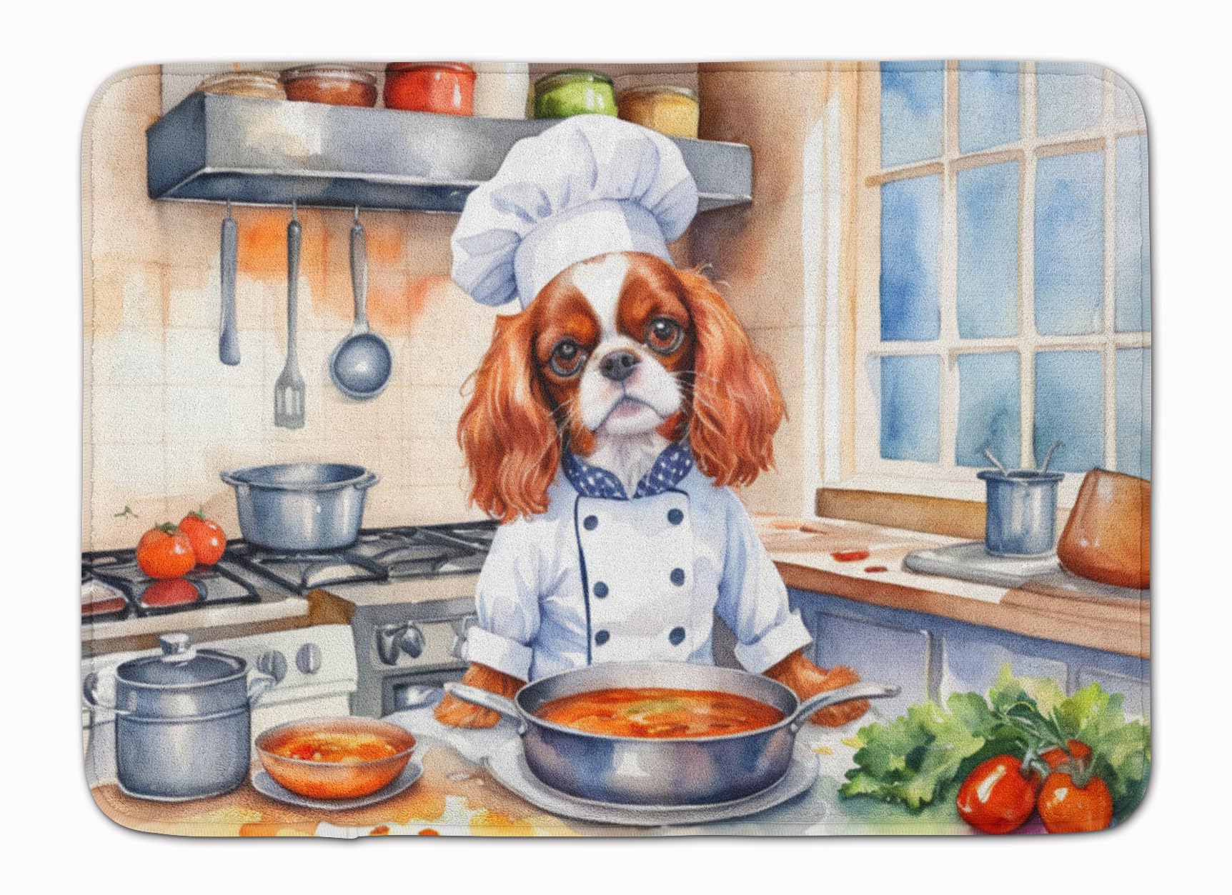 Carolines Treasures Cavalier Spaniel The Chef Memory Foam Kitchen Mat Machine Washable Anti-Fatigue Mat Cushion Comfort Bath Mat or Kitchen Rug