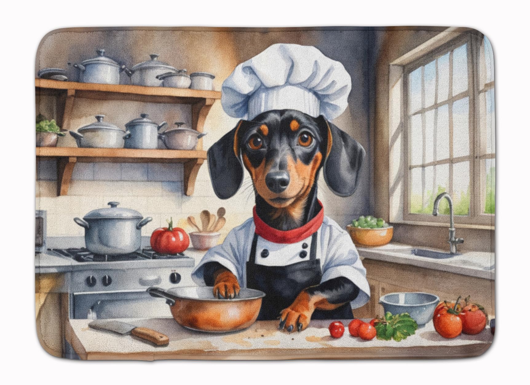 Carolines Treasures Dachshund The Chef Memory Foam Kitchen Mat Machine Washable Anti-Fatigue Mat Cushion Comfort Bath Mat or Kitchen Rug