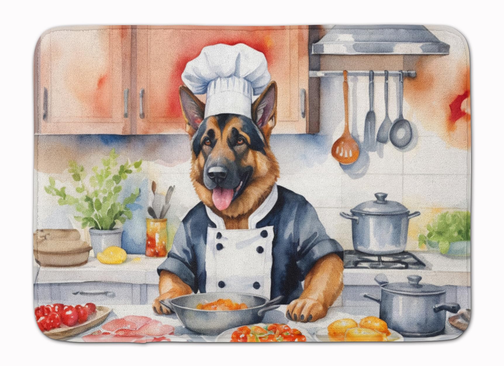 Carolines Treasures German Shepherd The Chef Memory Foam Kitchen Mat Machine Washable Anti-Fatigue Mat Cushion Comfort Bath Mat or Kitchen Rug