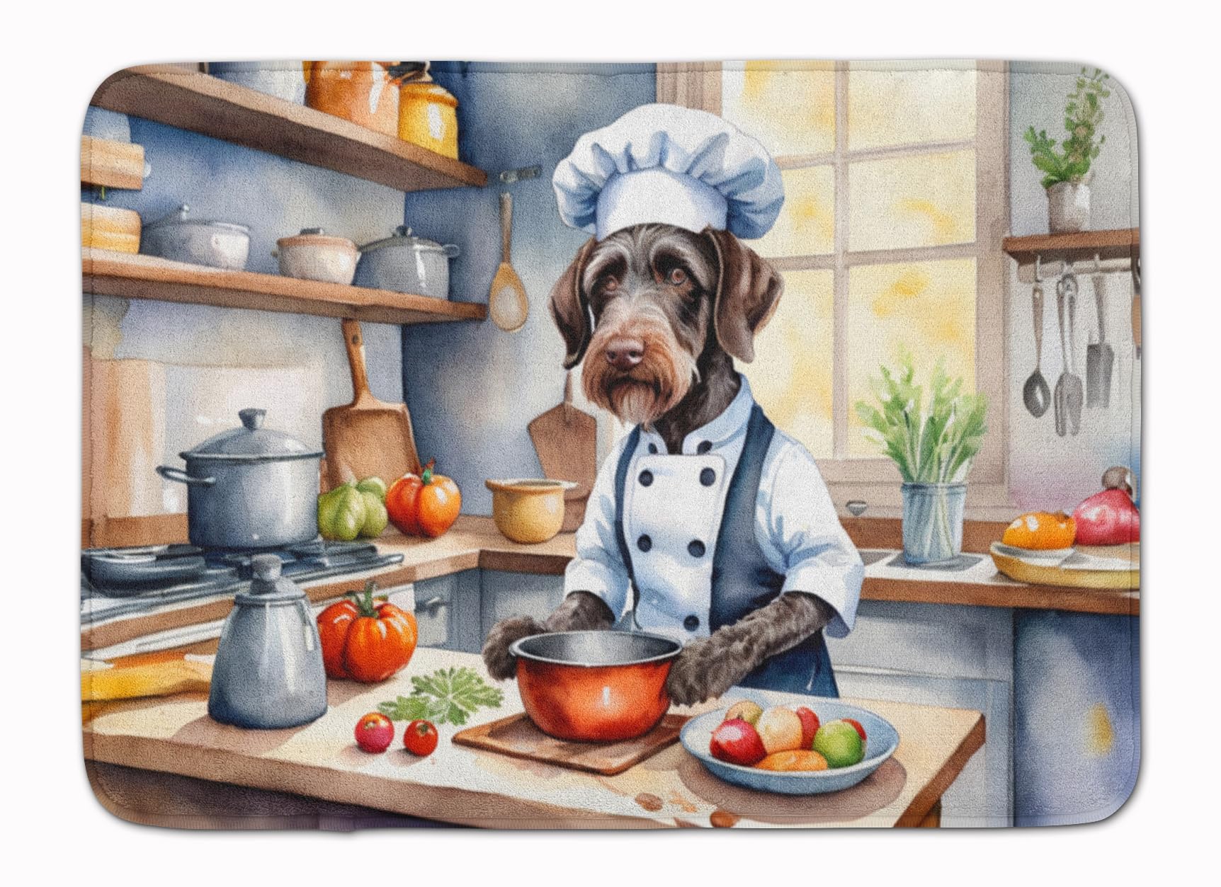 Carolines Treasures German Wirehaired Pointer The Chef Memory Foam Kitchen Mat Machine Washable Anti-Fatigue Mat Cushion Comfort Bath Mat or Kitchen Rug