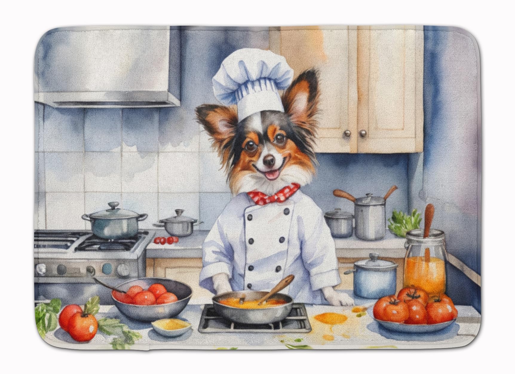 Carolines Treasures Papillon The Chef Memory Foam Kitchen Mat Machine Washable Anti-Fatigue Mat Cushion Comfort Bath Mat or Kitchen Rug