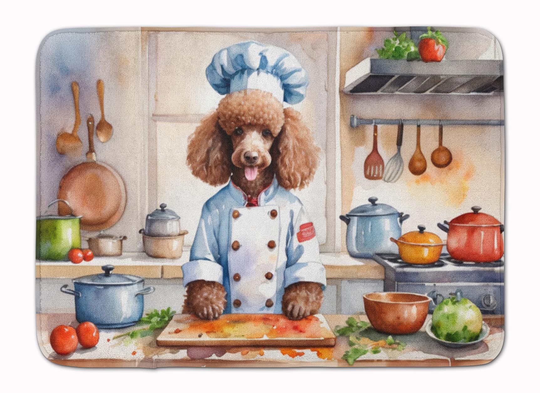 Carolines Treasures Chocolate Poodle The Chef Memory Foam Kitchen Mat Machine Washable Anti-Fatigue Mat Cushion Comfort Bath Mat or Kitchen Rug