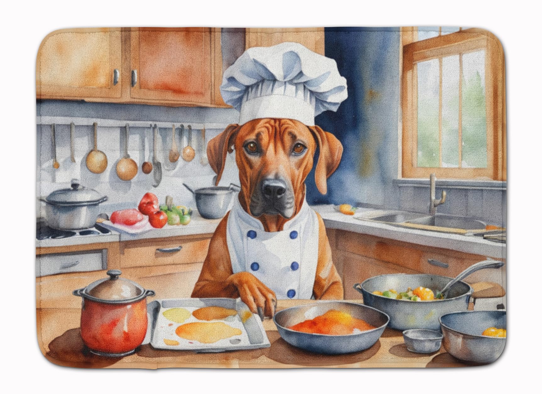 Carolines Treasures Rhodesian Ridgeback The Chef Memory Foam Kitchen Mat Machine Washable Anti-Fatigue Mat Cushion Comfort Bath Mat or Kitchen Rug