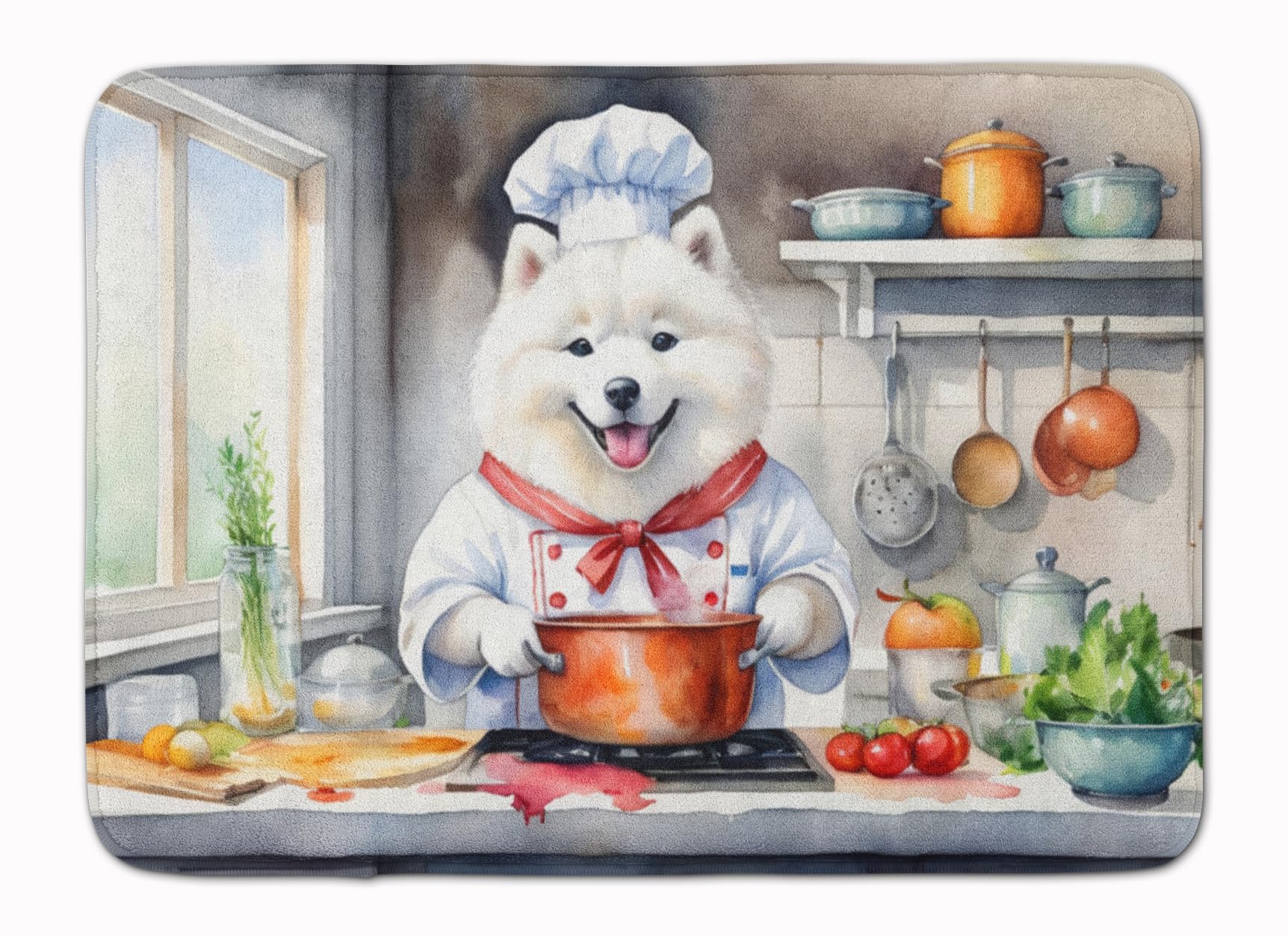 Carolines Treasures Samoyed The Chef Memory Foam Kitchen Mat Machine Washable Anti-Fatigue Mat Cushion Comfort Bath Mat or Kitchen Rug