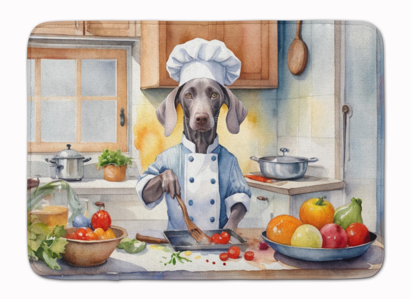 Carolines Treasures Weimaraner The Chef Memory Foam Kitchen Mat Machine Washable Anti-Fatigue Mat Cushion Comfort Bath Mat or Kitchen Rug