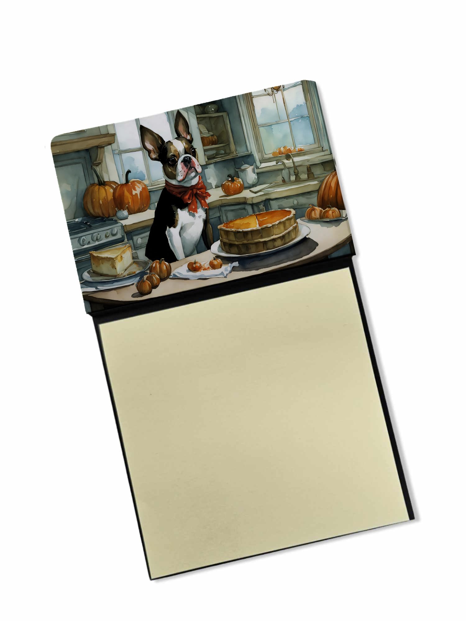 Carolines Treasures Boston Terrier Fall Kitchen Pumpkins Sticky Note Holder Refillable Dispenser Self-Sticky Note Pads, Memo Pads Blank Desk Accessories
