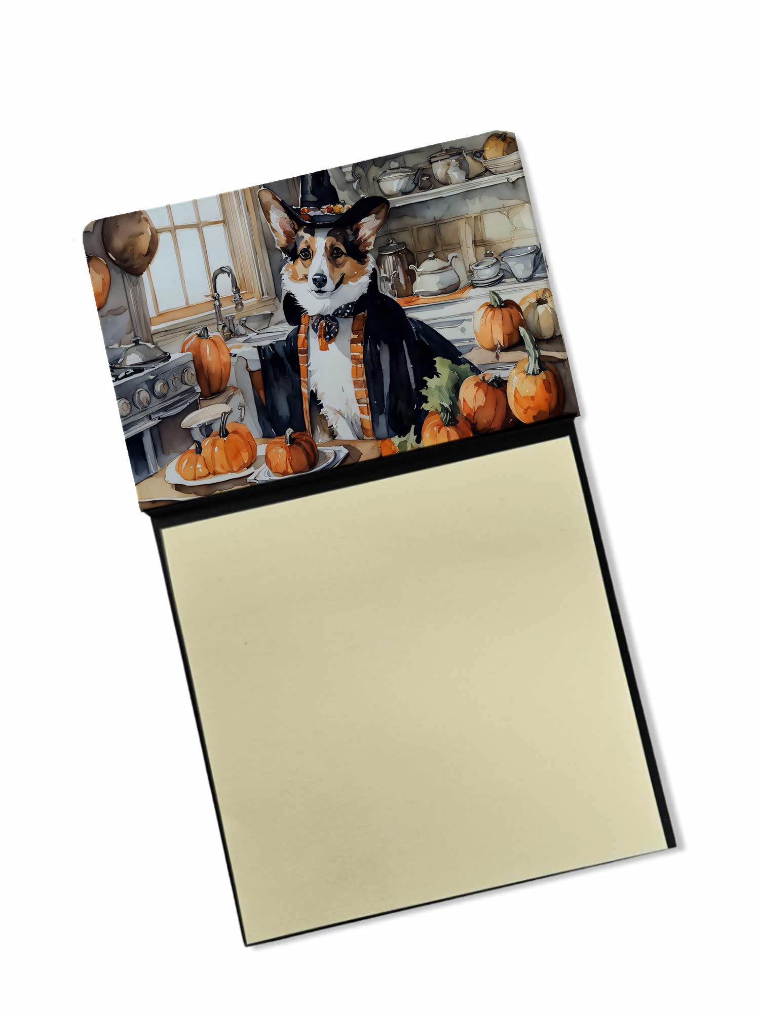 Carolines Treasures Corgi Fall Kitchen Pumpkins Sticky Note Holder Refillable Dispenser Self-Sticky Note Pads, Memo Pads Blank Desk Accessories