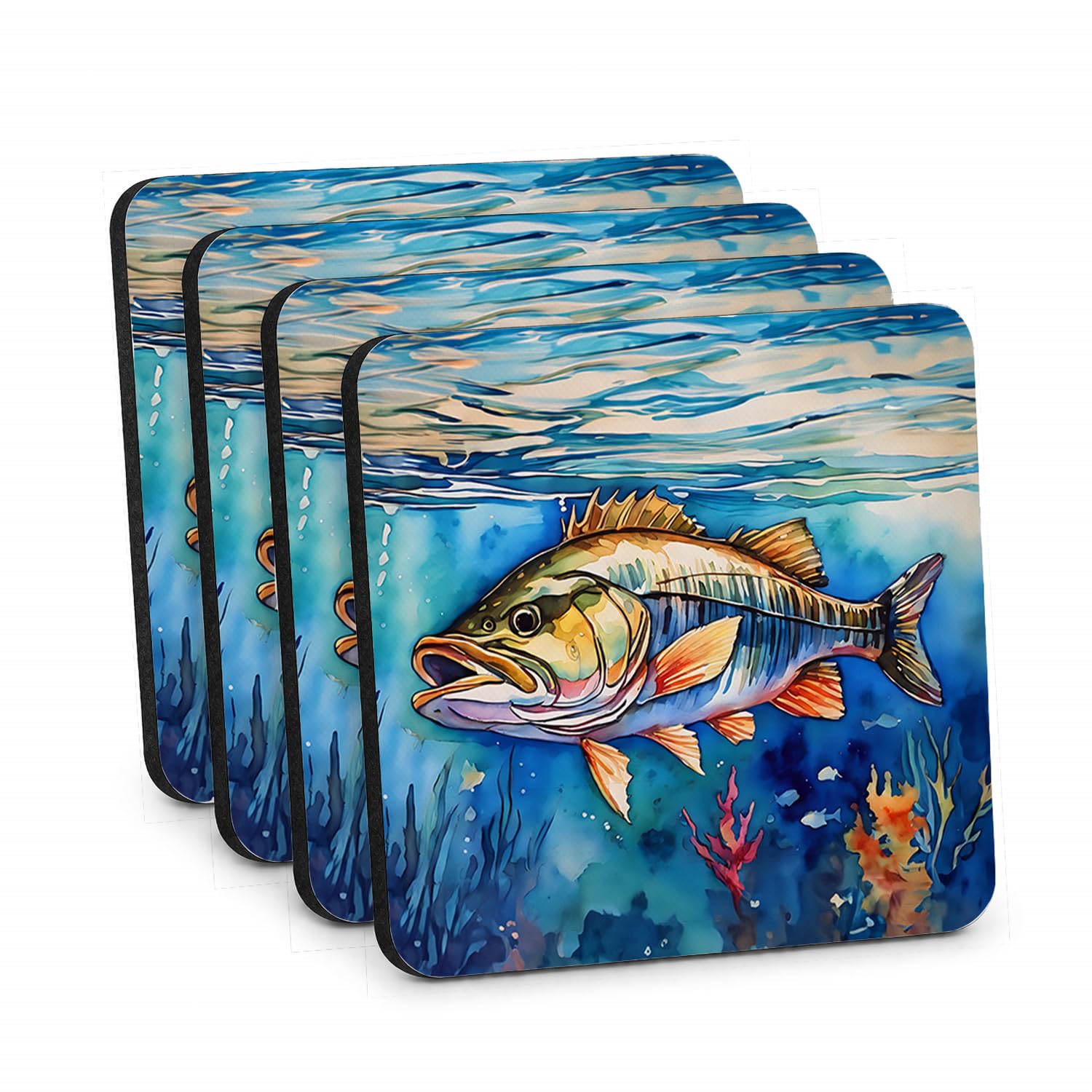 Carolines Treasures Striped Bass Foam Coasters Set of 4 Cup Coasters for Indoor Outdoor, Tabletop Protection, Anti Slip, Mouse pad Material