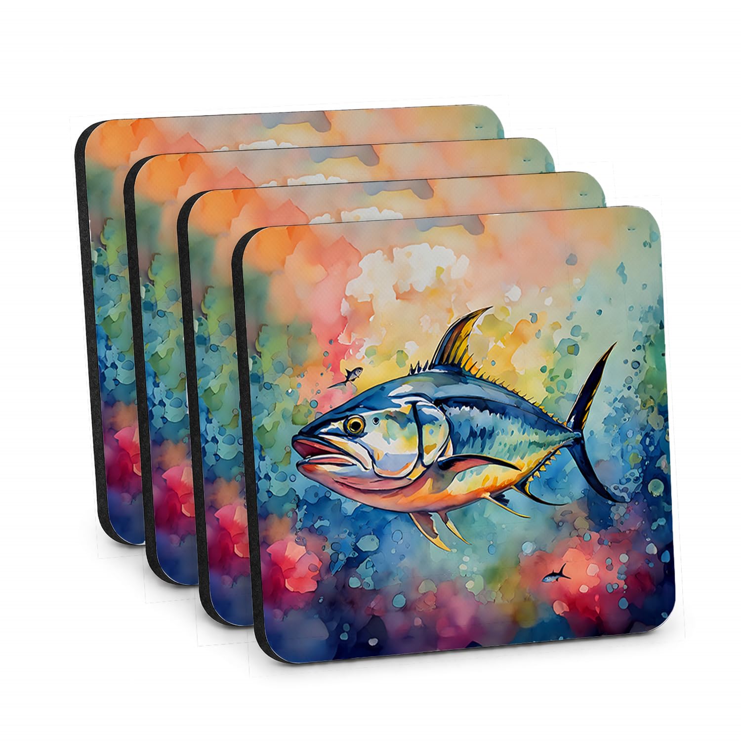 Carolines Treasures Yellowfin Tuna Foam Coasters Set of 4 Cup Coasters for Indoor Outdoor, Tabletop Protection, Anti Slip, Mouse pad Material