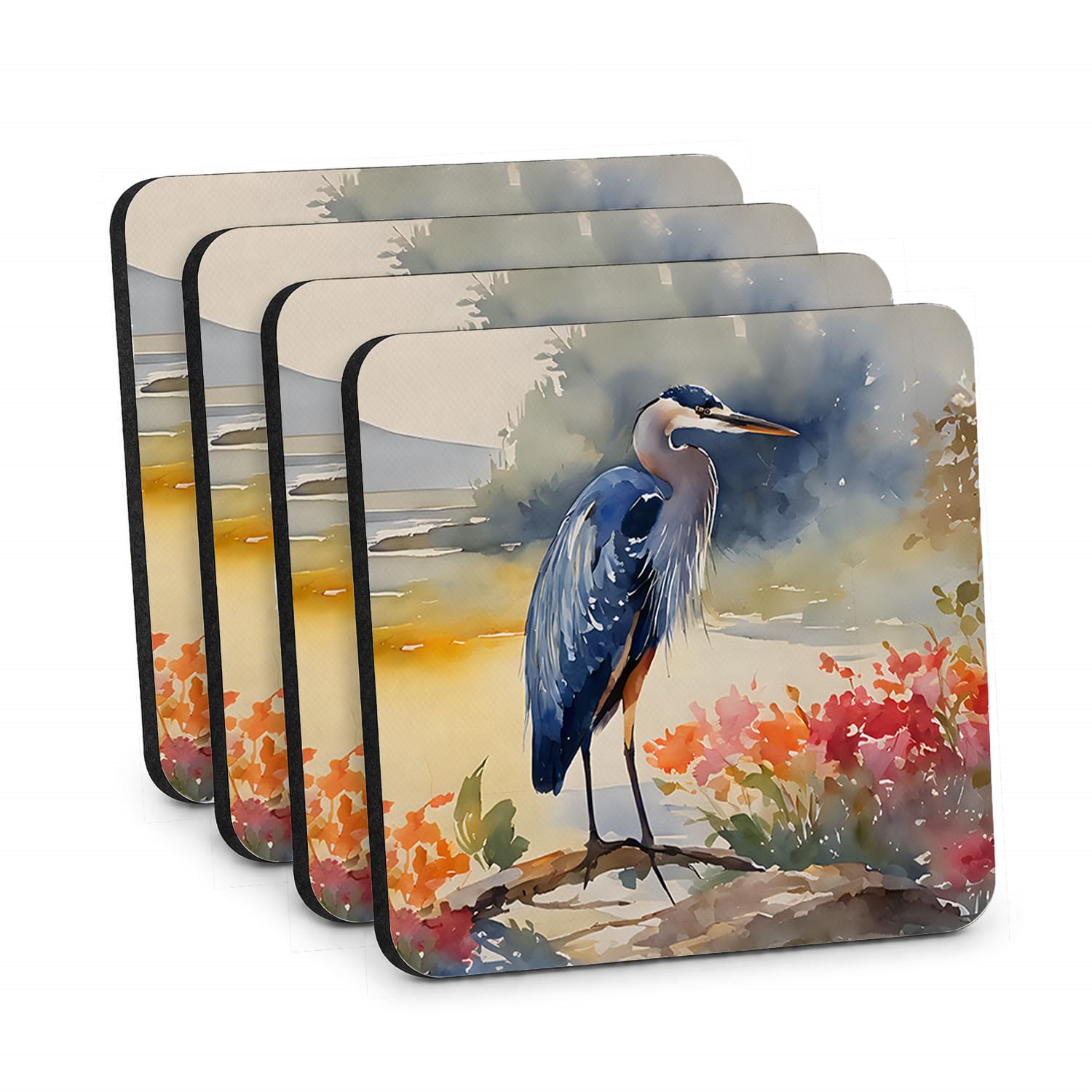 Carolines Treasures Blue Heron Foam Coasters Set of 4 Cup Coasters for Indoor Outdoor, Tabletop Protection, Anti Slip, Mouse pad Material