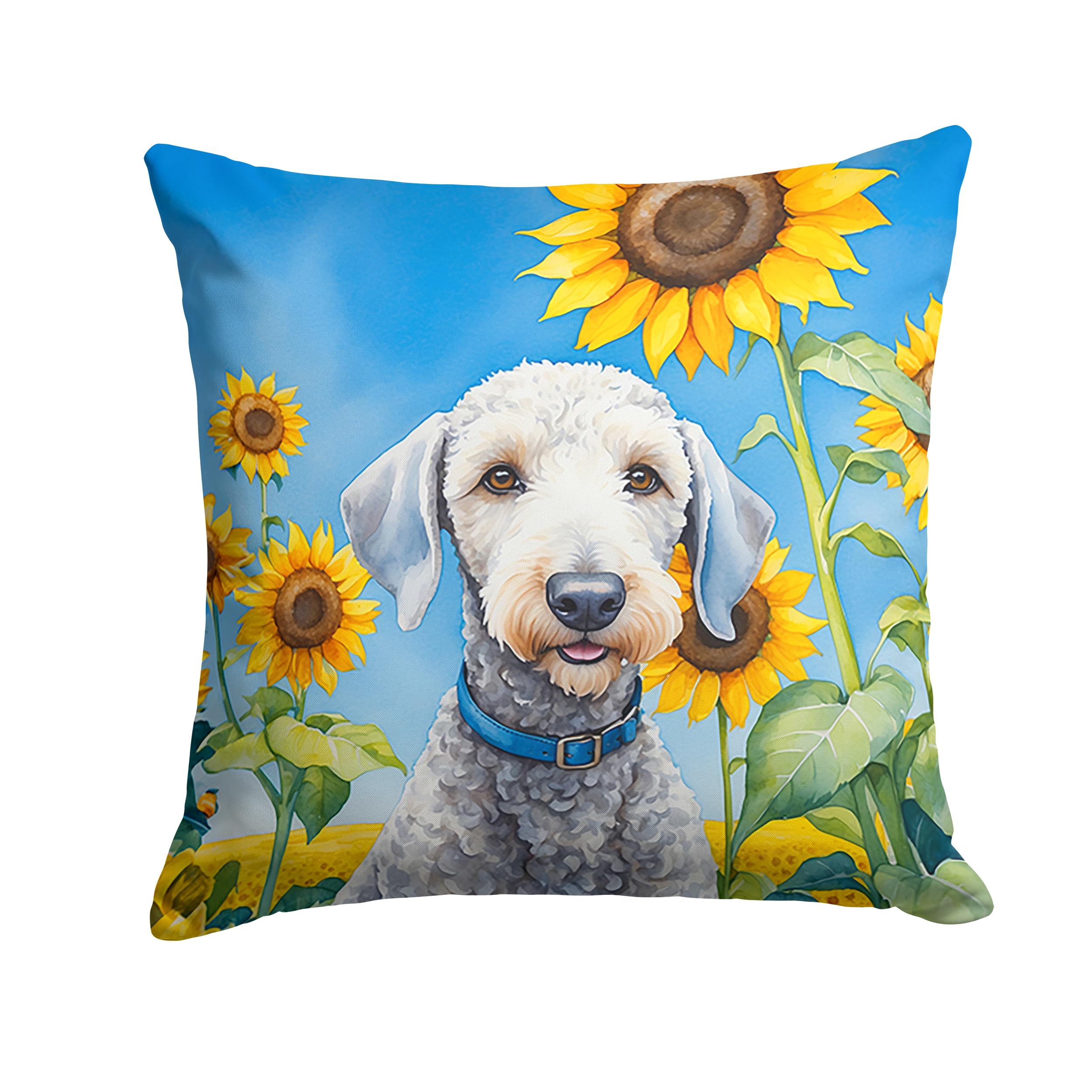 Carolines Treasures in Sunflowers Throw Pillow, 14Hx14W, Bedlington Terrier 6021