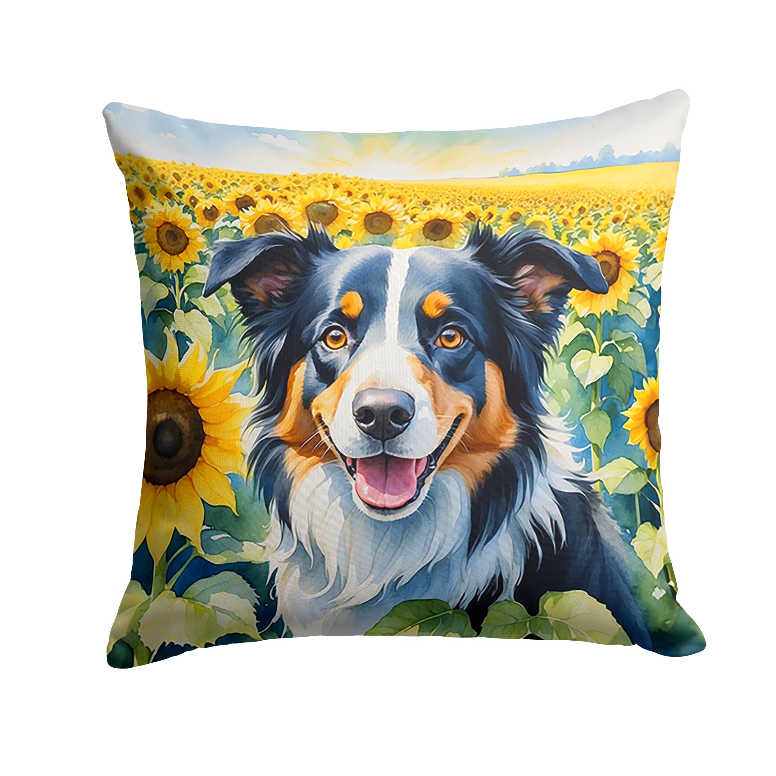 Carolines Treasures in Sunflowers Throw Pillow, 14Hx14W, Border Collie 6032
