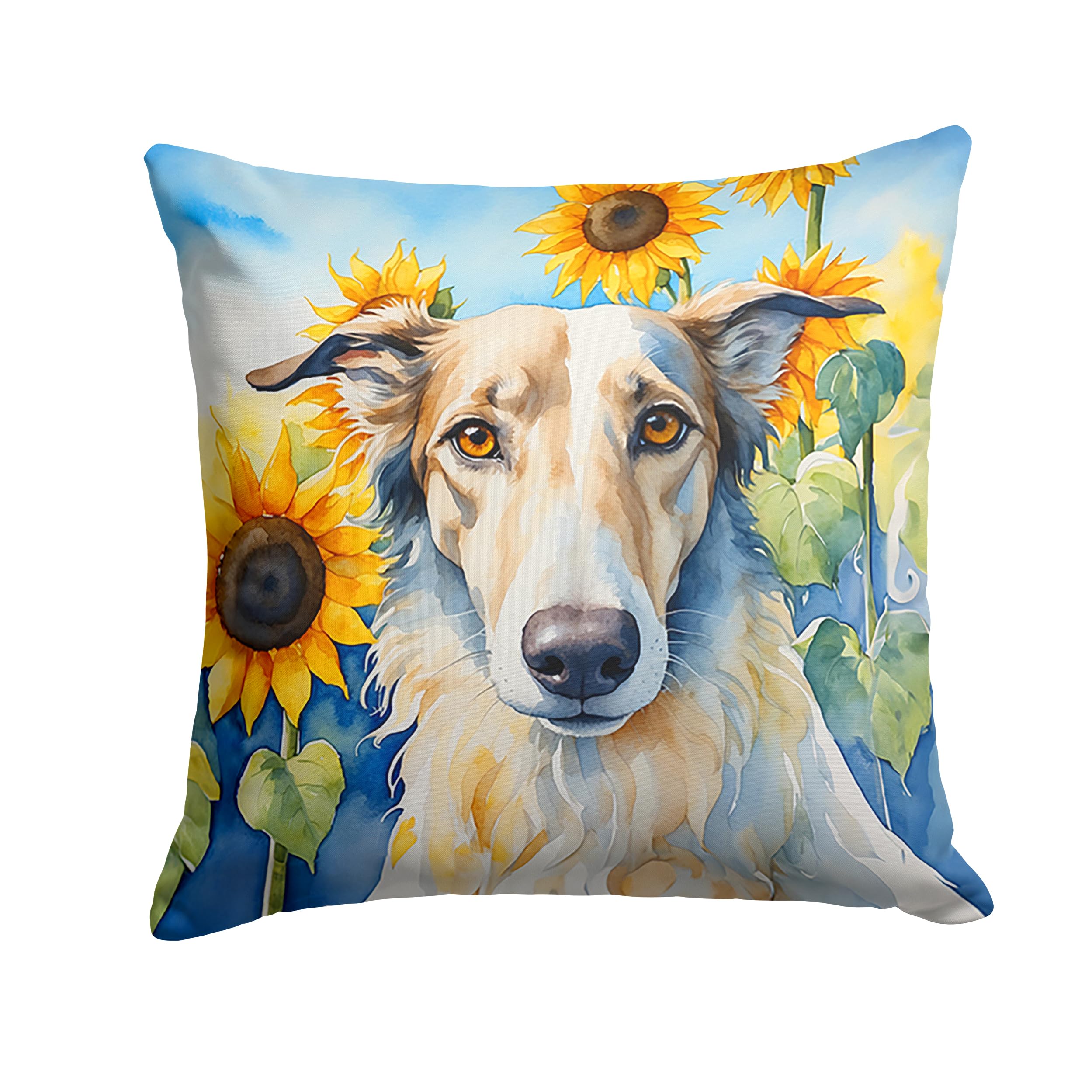 Carolines Treasures in Sunflowers Throw Pillow, 14Hx14W, Borzoi 6035